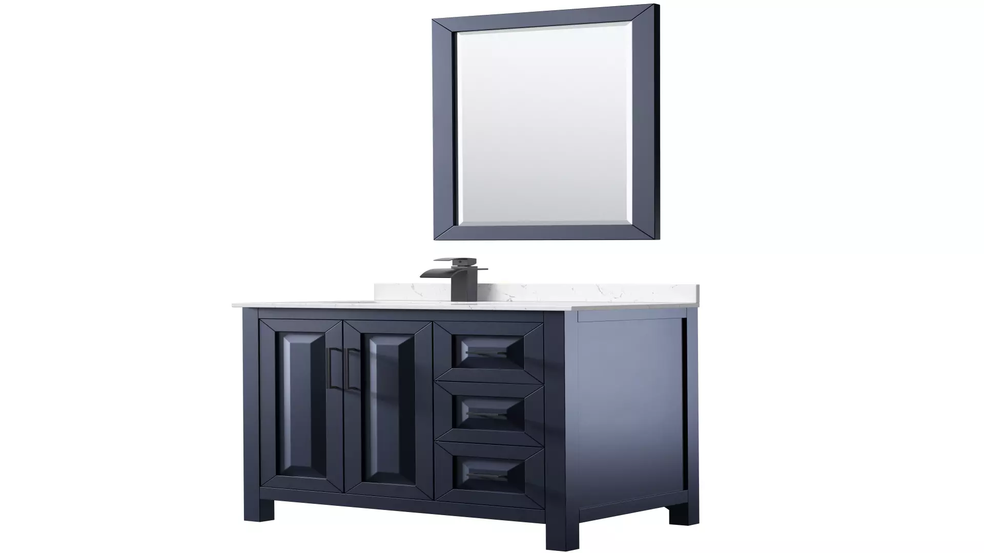 Daria 36 Inch Single Bathroom Vanity in Dark Blue, Carrara Cultured Marble Countertop, Undermount Square Sink, Matte Black Trim, 24 Inch Mirror material