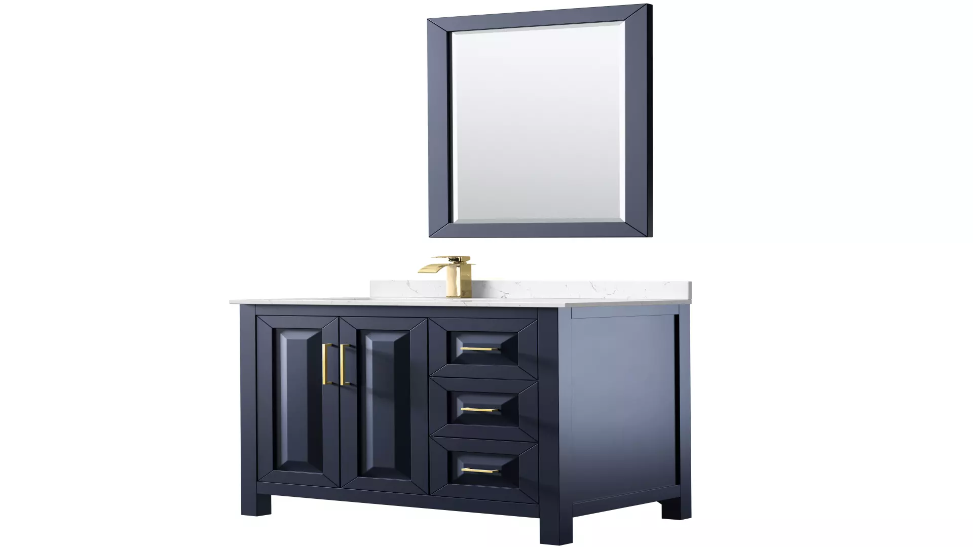 Daria 36 Inch Single Bathroom Vanity in Dark Blue, Carrara Cultured Marble Countertop, Undermount Square Sink, Brushed Gold Trim, 24 Inch Mirror material