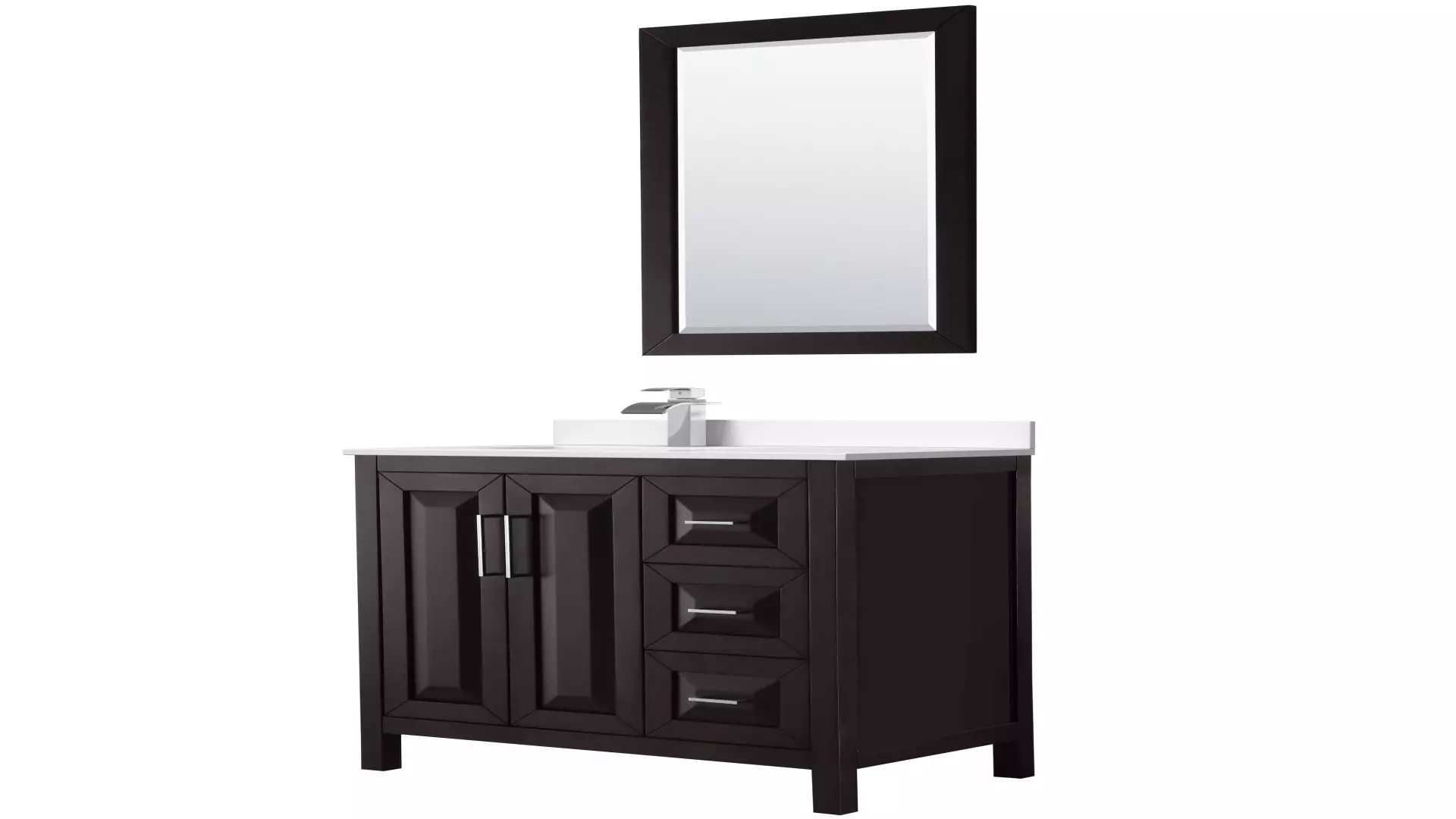 Daria 36 Inch Single Bathroom Vanity in Dark Espresso, White Cultured Marble Countertop, Undermount Square Sink, Polished Chrome Trim, 24 Inch Mirror material