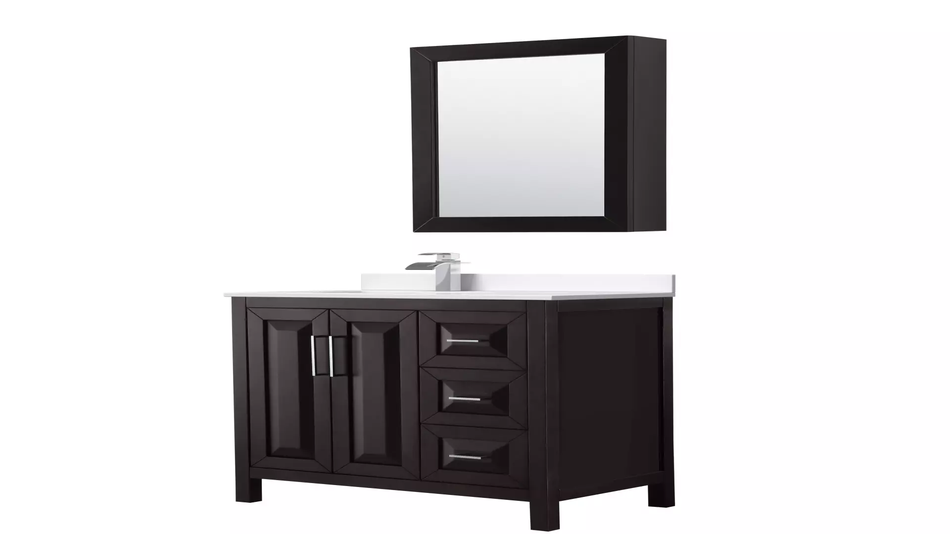 Daria 36 Inch Single Bathroom Vanity in Dark Espresso, White Cultured Marble Countertop, Undermount Square Sink, Polished Chrome Trim, Medicine Cabinet material