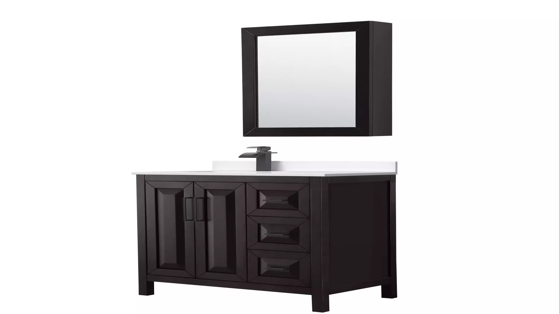 Daria 36 Inch Single Bathroom Vanity in Dark Espresso, White Cultured Marble Countertop, Undermount Square Sink, Matte Black Trim, Medicine Cabinet material