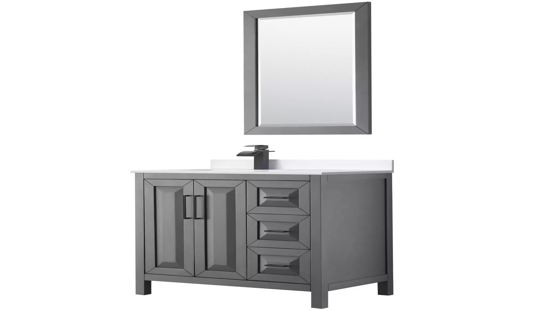 Daria 36 Inch Single Bathroom Vanity in Dark Gray, White Cultured Marble Countertop, Undermount Square Sink, Matte Black Trim, 24 Inch Mirror material