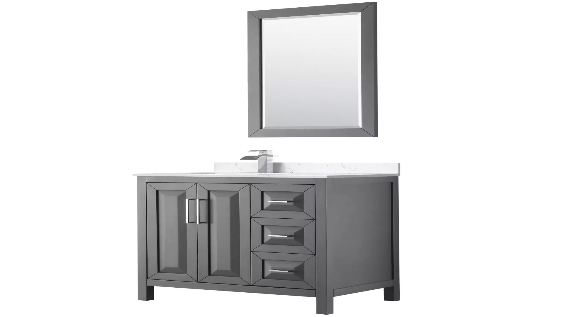 Daria 36 Inch Single Bathroom Vanity in Dark Gray, Carrara Cultured Marble Countertop, Undermount Square Sink, Polished Chrome Trim, 24 Inch Mirror material
