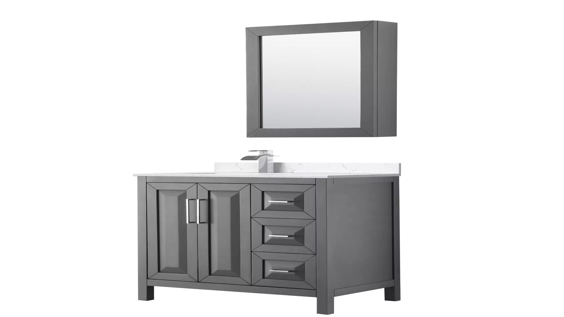 Daria 36 Inch Single Bathroom Vanity in Dark Gray, Carrara Cultured Marble Countertop, Undermount Square Sink, Polished Chrome Trim, Medicine Cabinet material