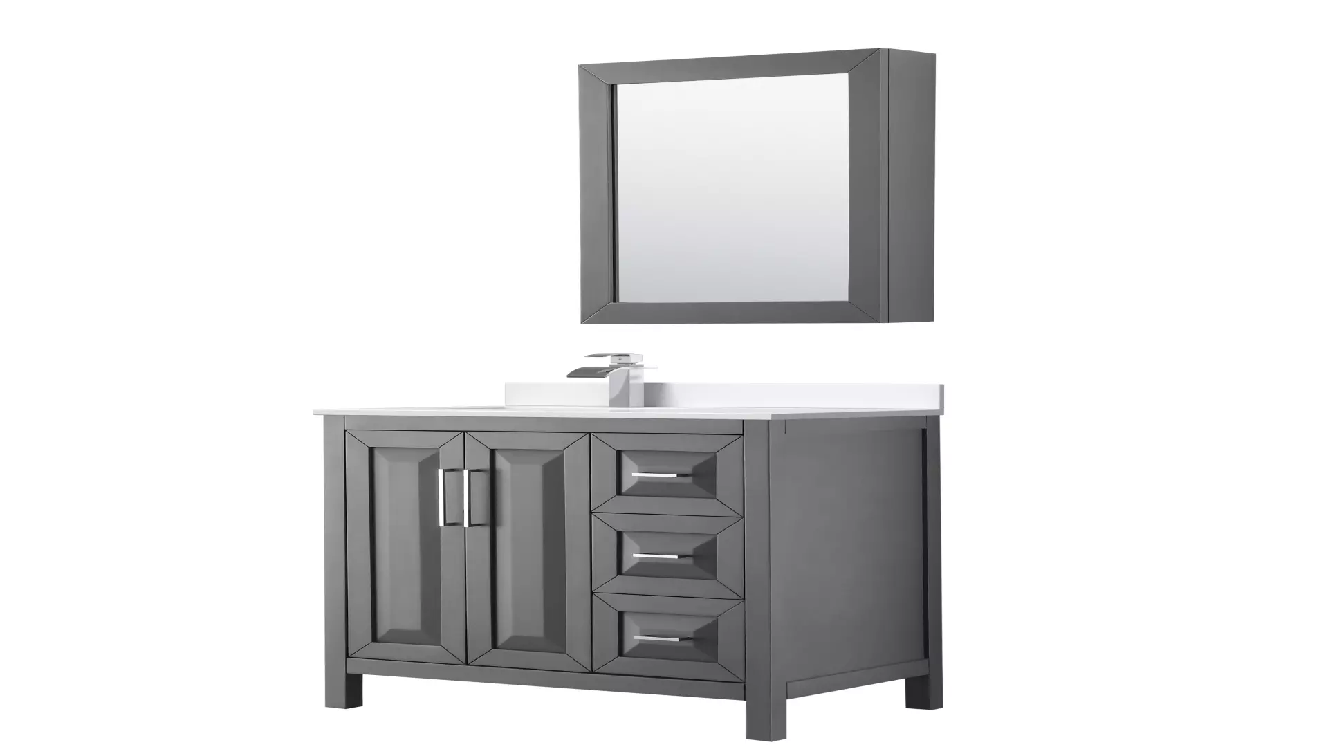 Daria 36 Inch Single Bathroom Vanity in Dark Gray, White Cultured Marble Countertop, Undermount Square Sink, Polished Chrome Trim, Medicine Cabinet material