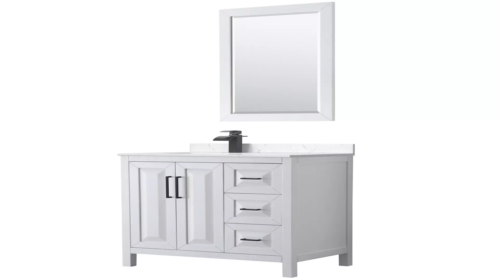 Daria 36 Inch Single Bathroom Vanity in White, Carrara Cultured Marble Countertop, Undermount Square Sink, Matte Black Trim, 24 Inch Mirror material