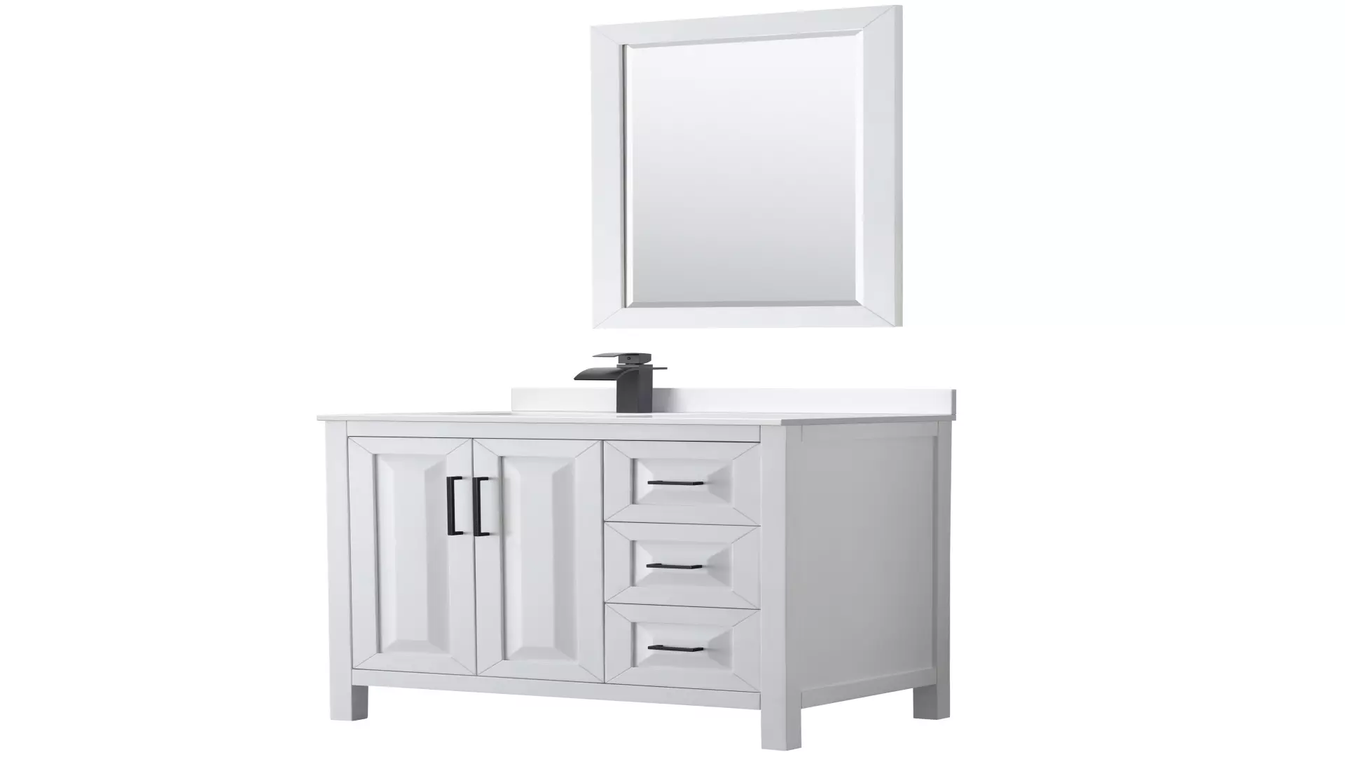 Daria 36 Inch Single Bathroom Vanity in White, White Cultured Marble Countertop, Undermount Square Sink, Matte Black Trim, 24 Inch Mirror material