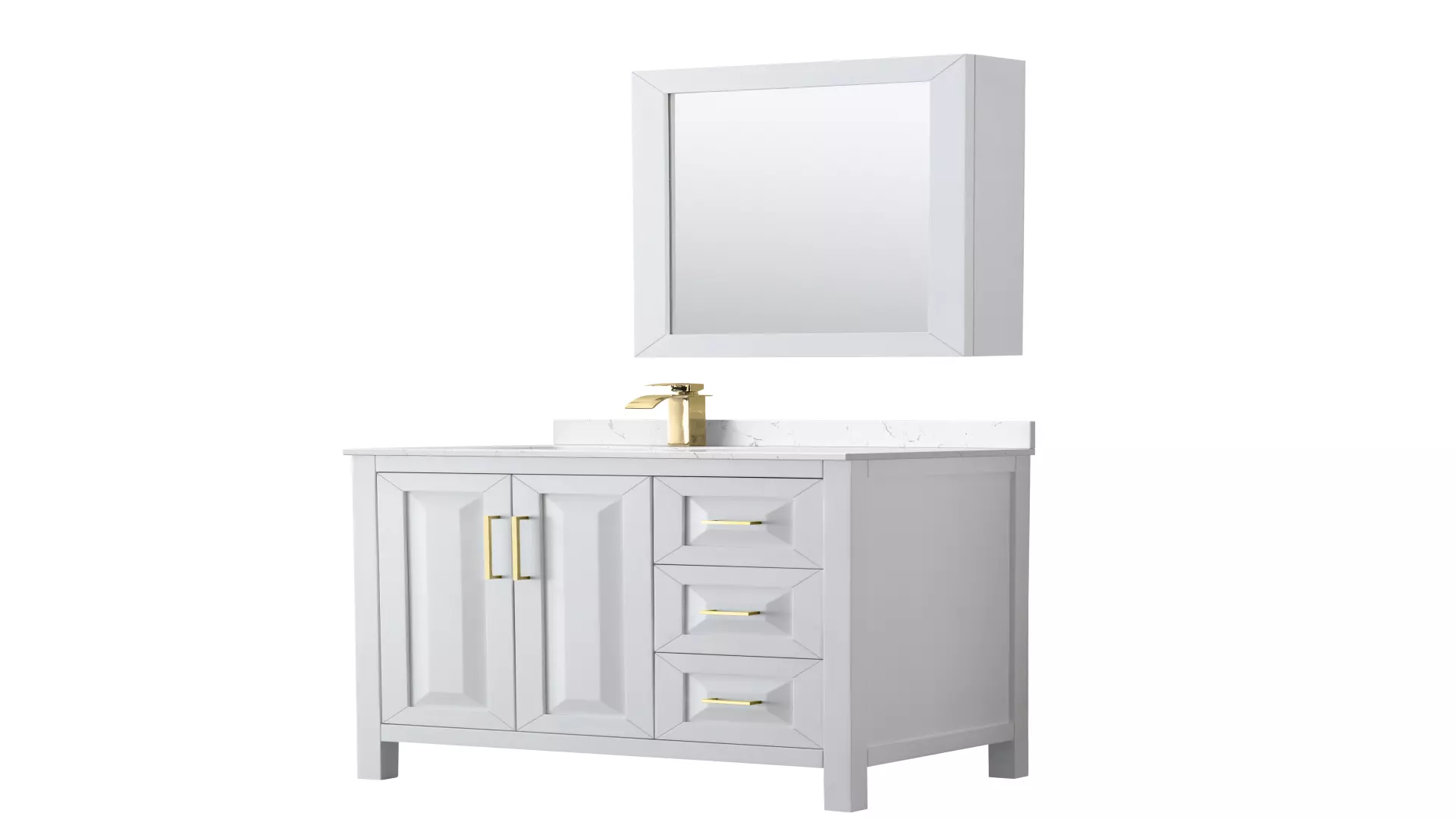 Daria 36 Inch Single Bathroom Vanity in White, Carrara Cultured Marble Countertop, Undermount Square Sink, Brushed Gold Trim, Medicine Cabinet material