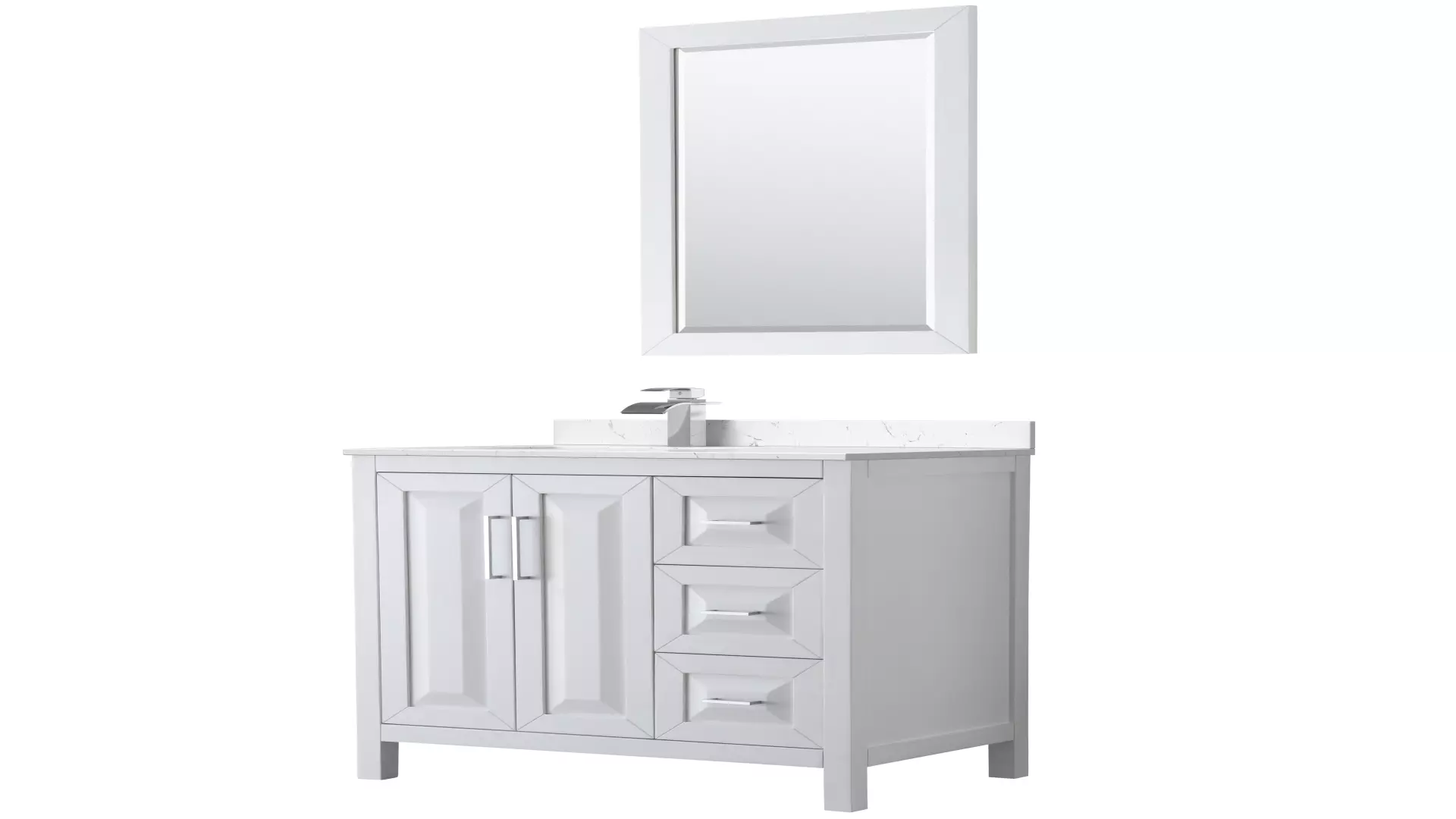 Daria 36 Inch Single Bathroom Vanity in White, Carrara Cultured Marble Countertop, Undermount Square Sink, Polished Chrome Trim, 24 Inch Mirror material