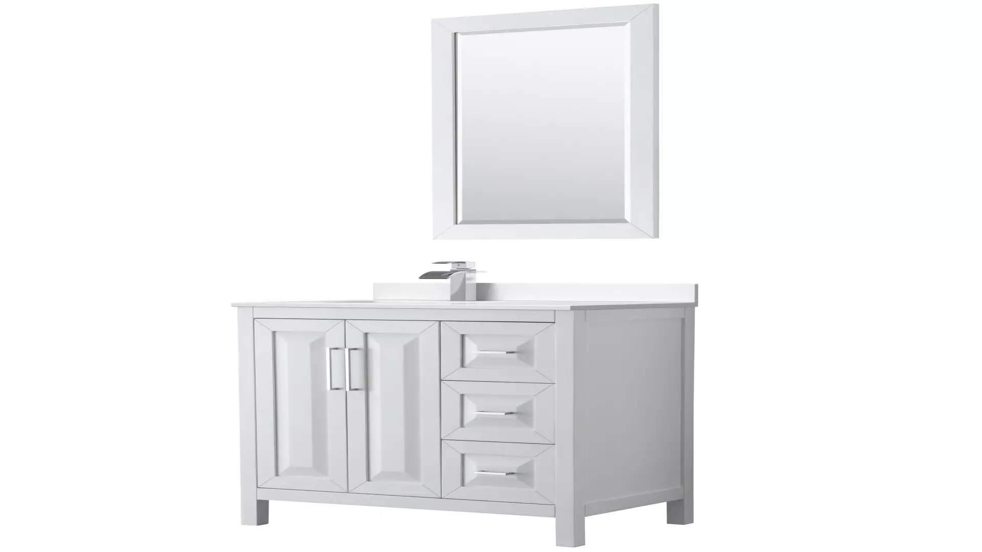 Daria 36 Inch Single Bathroom Vanity in White, White Cultured Marble Countertop, Undermount Square Sink, Polished Chrome Trim, 24 Inch Mirror material