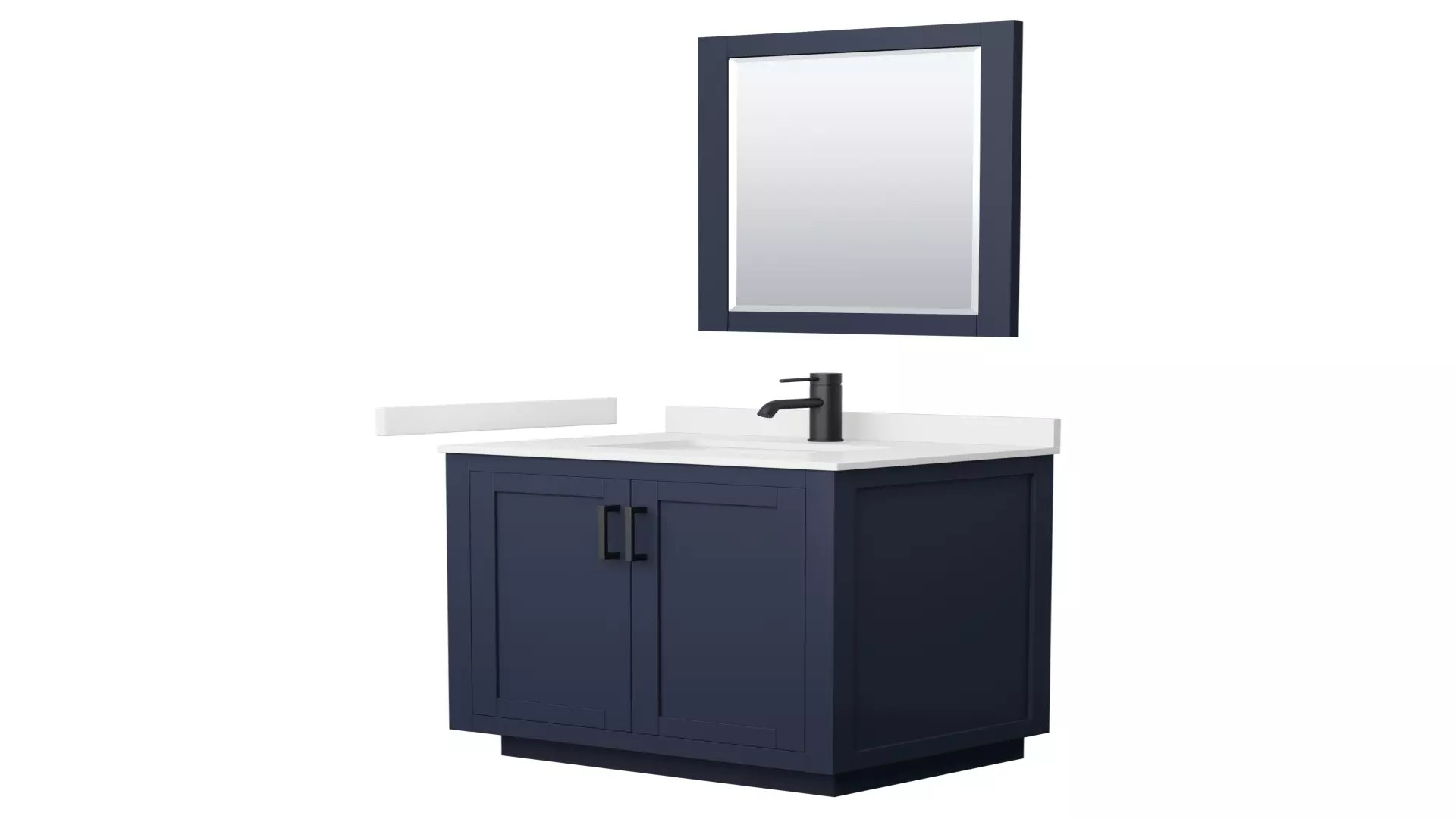 Miranda 30 Inch Single Bathroom Vanity in Dark Blue, White Quartz Countertop, Undermount Square Sink (1-Hole), Matte Black Trim, 24 Inch Mirror material