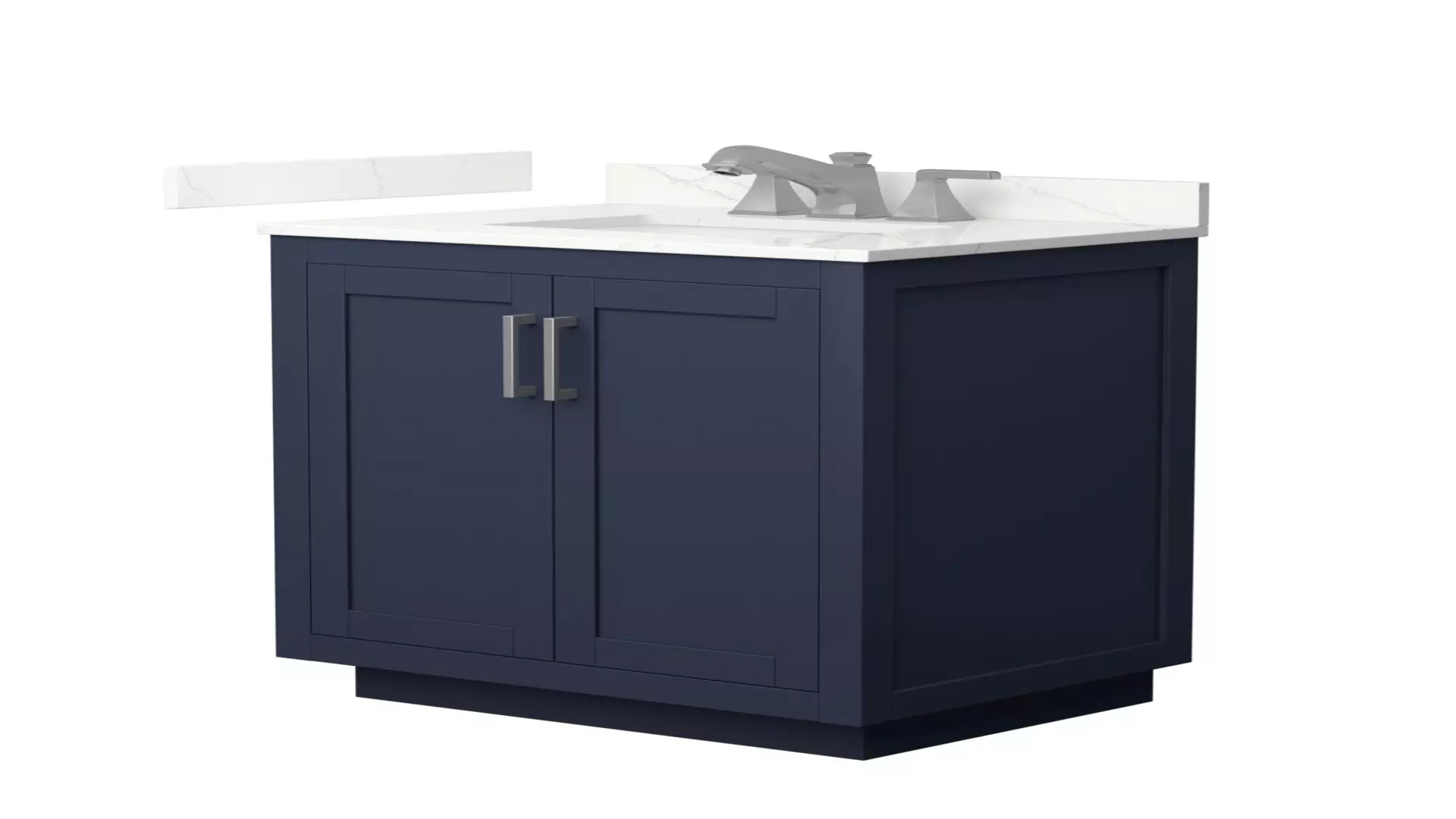Miranda 30 Inch Single Bathroom Vanity in Dark Blue, Giotto Quartz Countertop, Undermount Square Sink (3-Hole), Brushed Nickel Trim material