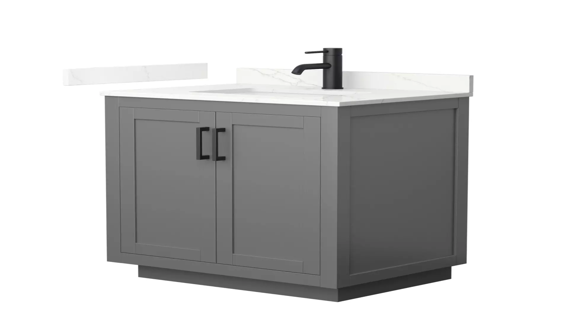 Miranda 30 Inch Single Bathroom Vanity in Dark Gray, Giotto Quartz Countertop, Undermount Square Sink (1-Hole), Matte Black Trim material
