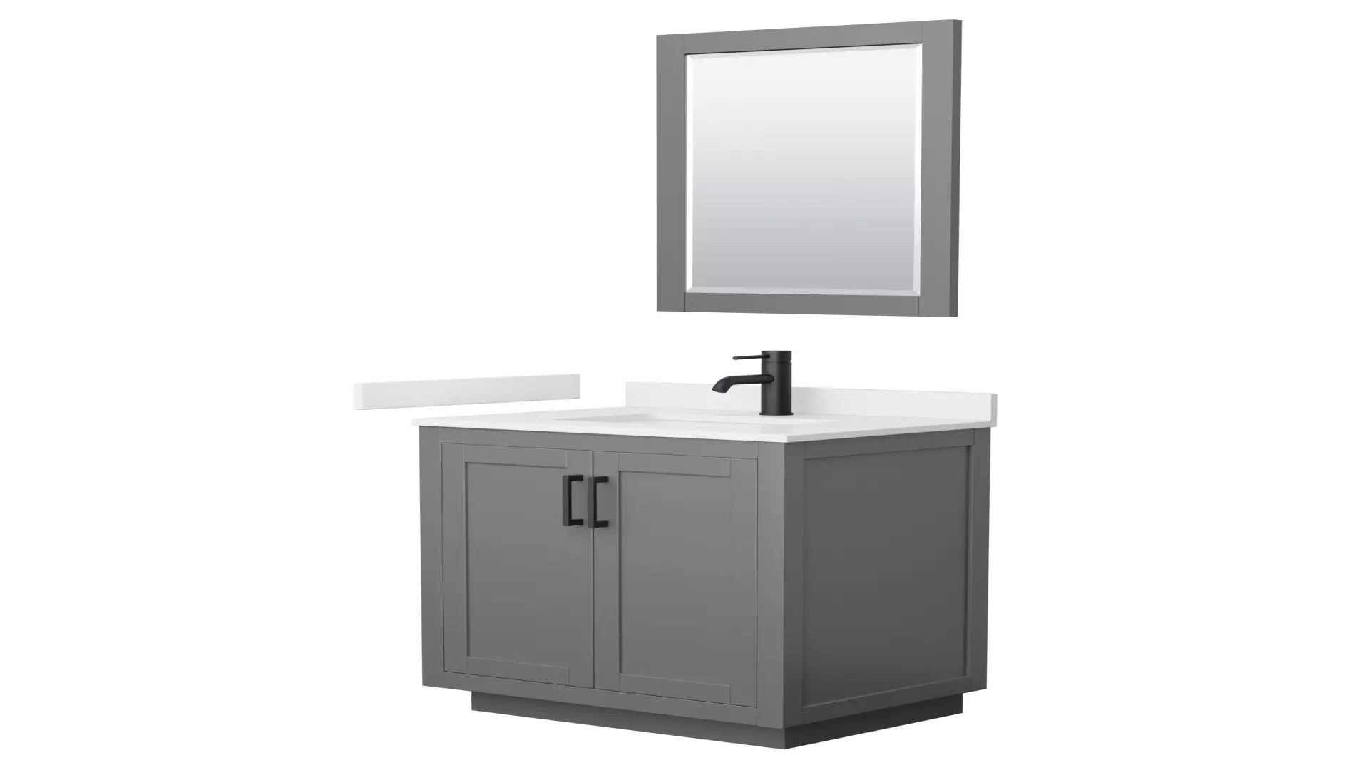 Miranda 30 Inch Single Bathroom Vanity in Dark Gray, White Quartz Countertop, Undermount Square Sink (1-Hole), Matte Black Trim, 24 Inch Mirror material