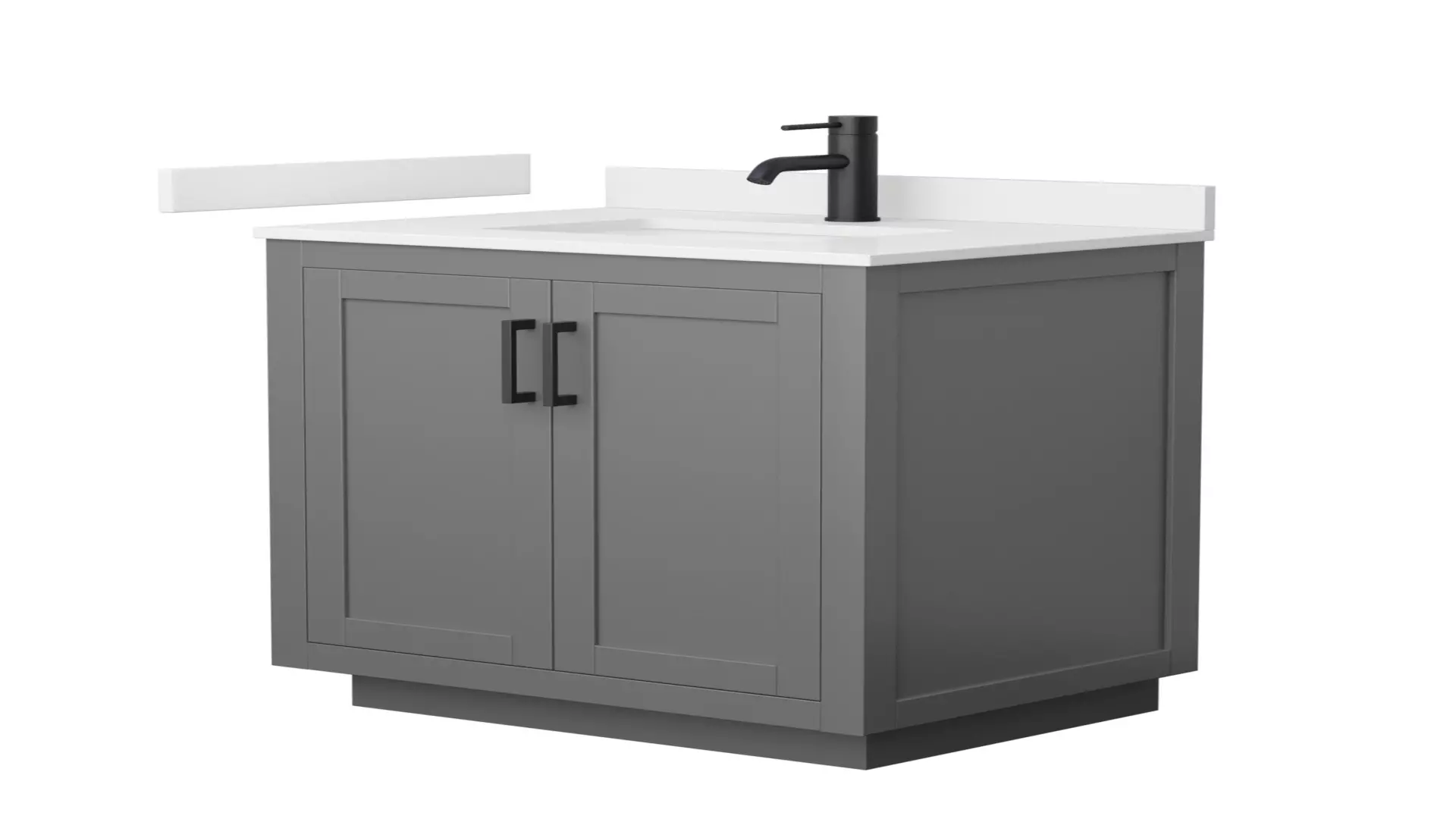 Miranda 30 Inch Single Bathroom Vanity in Dark Gray, White Quartz Countertop, Undermount Square Sink (1-Hole), Matte Black Trim material