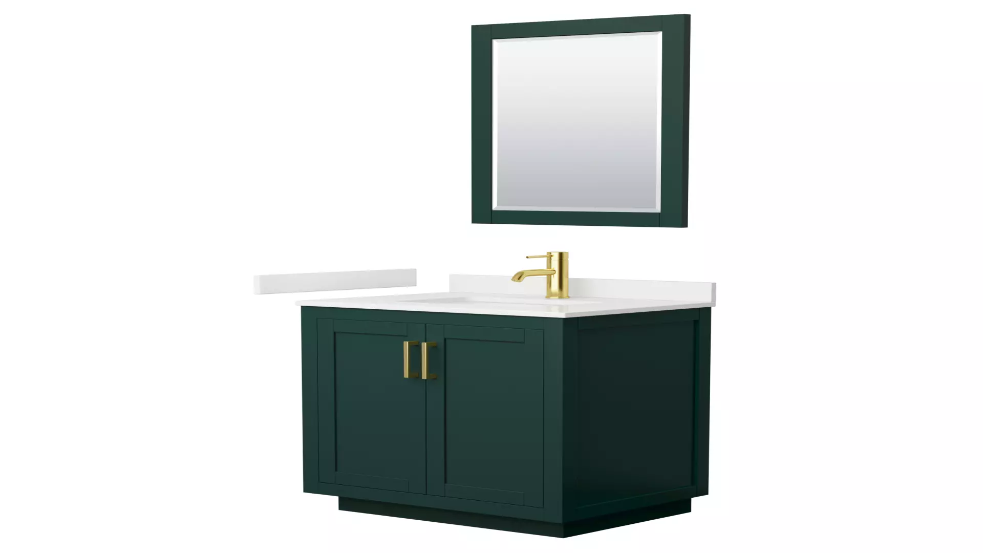 Miranda 30 Inch Single Bathroom Vanity in Green, White Quartz Countertop, Undermount Square Sink (1-Hole), Brushed Gold Trim, 24 Inch Mirror material
