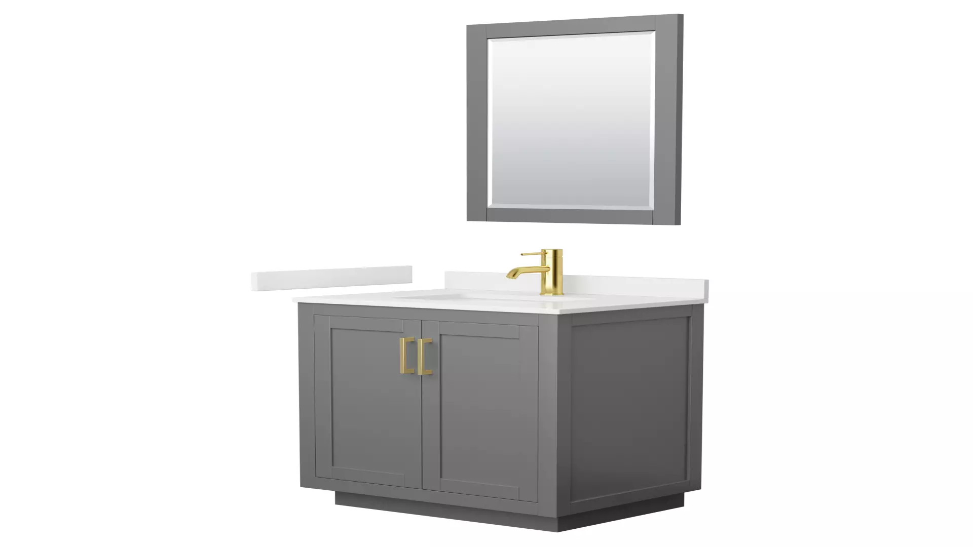 Miranda 30 Inch Single Bathroom Vanity in Dark Gray, White Quartz Countertop, Undermount Square Sink (1-Hole), Brushed Gold Trim, 24 Inch Mirror material