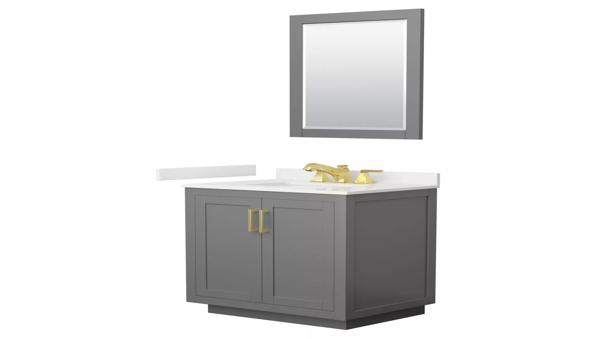 Miranda 30 Inch Single Bathroom Vanity in Dark Gray, White Quartz Countertop, Undermount Square Sink (3-Hole), Brushed Gold Trim, 24 Inch Mirror material