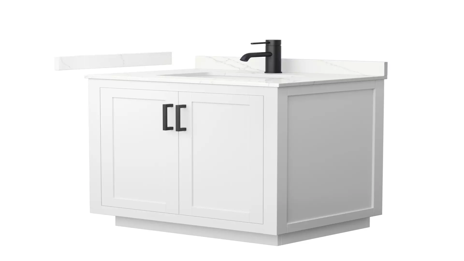 Miranda 30 Inch Single Bathroom Vanity in White, Giotto Quartz Countertop, Undermount Square Sink (1-Hole), Matte Black Trim material