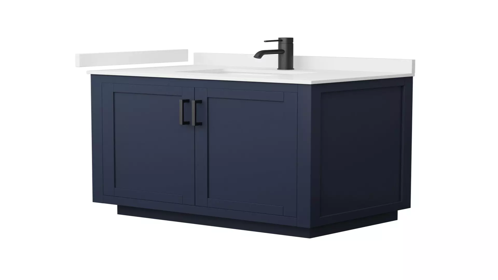 Miranda 36 Inch Single Bathroom Vanity in Dark Blue, White Quartz Countertop, Undermount Square Sink (1-Hole), Matte Black Trim material