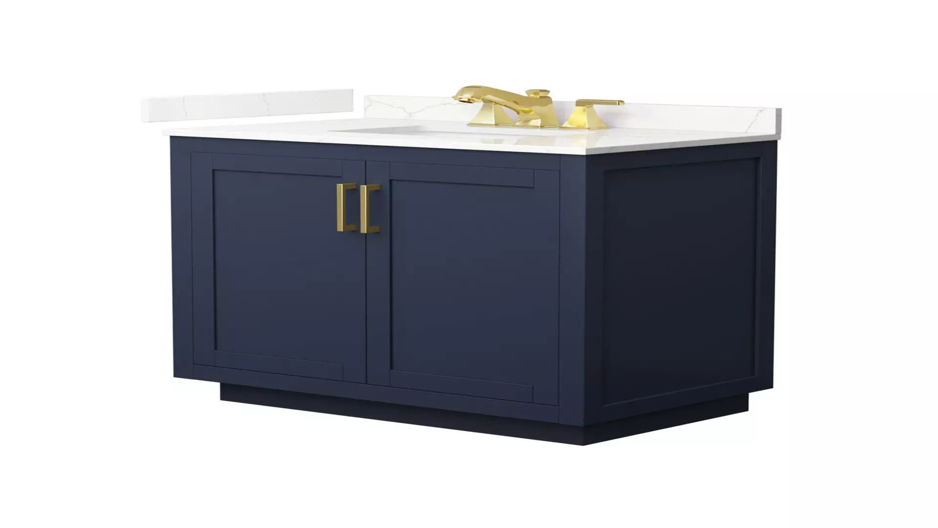 Miranda 36 Inch Single Bathroom Vanity in Dark Blue, Giotto Quartz Countertop, Undermount Square Sink (3-Hole), Brushed Gold Trim material