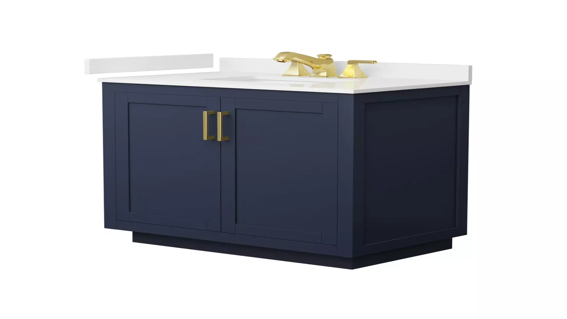 Miranda 36 Inch Single Bathroom Vanity in Dark Blue, White Quartz Countertop, Undermount Square Sink (3-Hole), Brushed Gold Trim material