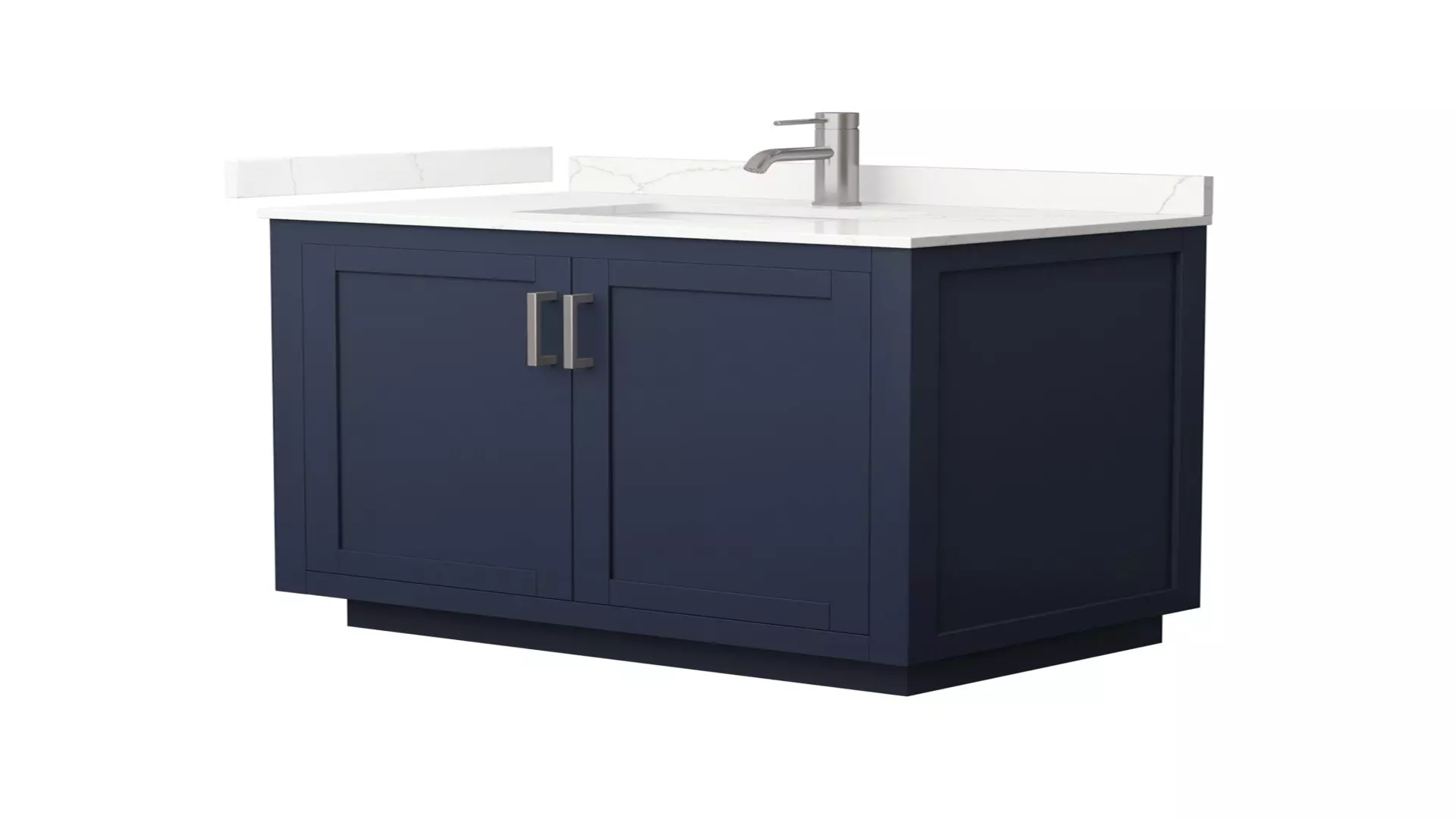 Miranda 36 Inch Single Bathroom Vanity in Dark Blue, Giotto Quartz Countertop, Undermount Square Sink (1-Hole), Brushed Nickel Trim material