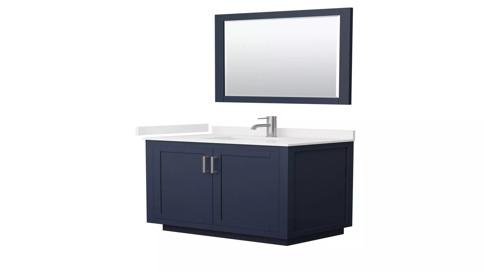 Miranda 36 Inch Single Bathroom Vanity in Dark Blue, White Quartz Countertop, Undermount Square Sink (1-Hole), Brushed Nickel Trim, 34 Inch Mirror material