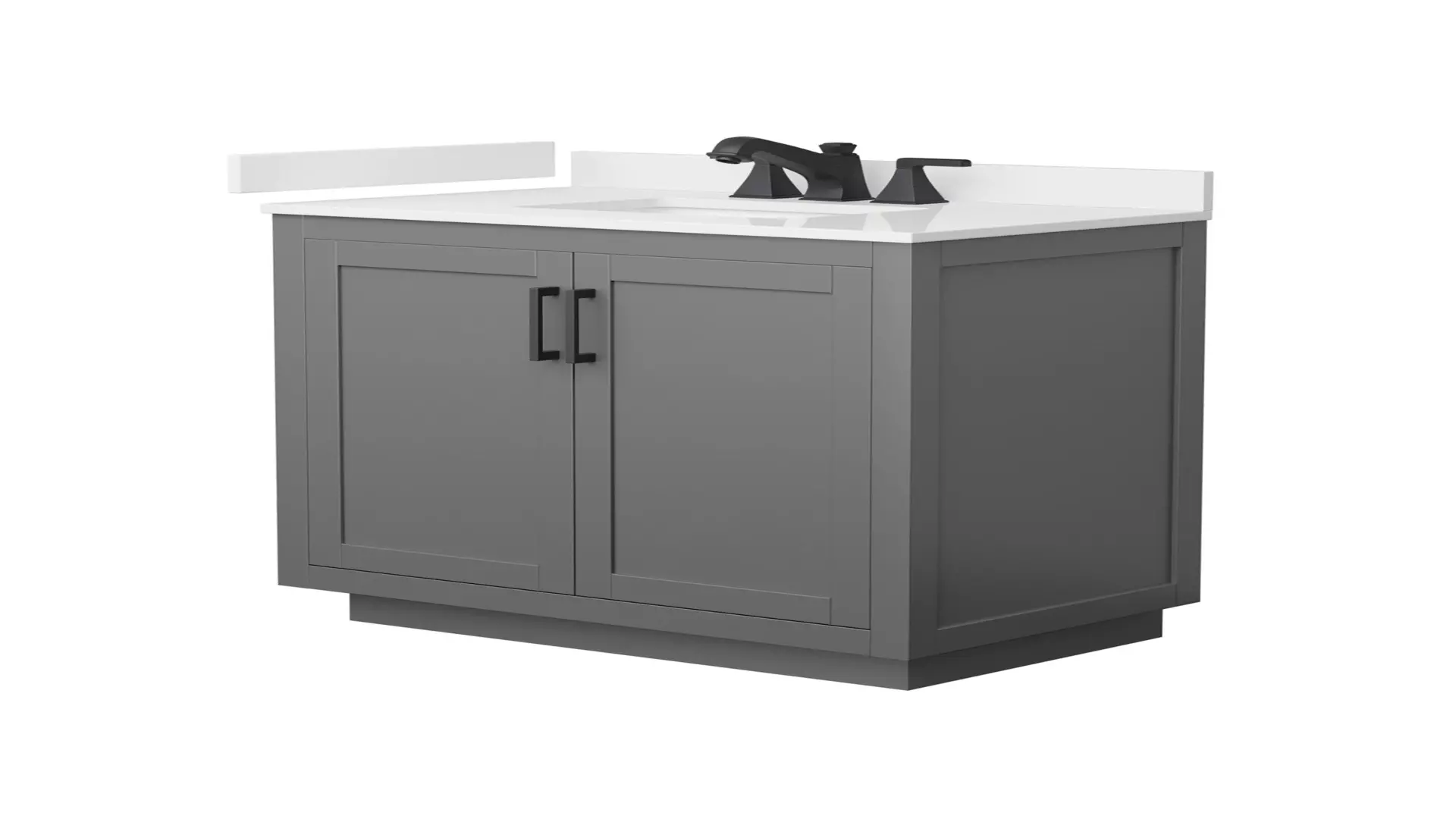 Miranda 36 Inch Single Bathroom Vanity in Dark Gray, White Quartz Countertop, Undermount Square Sink (3-Hole), Matte Black Trim material