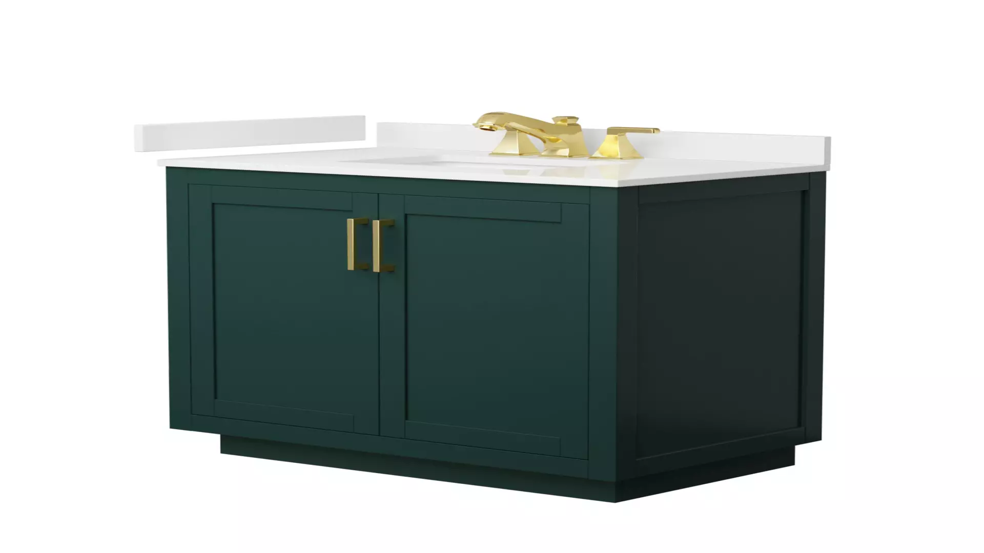 Miranda 36 Inch Single Bathroom Vanity in Green, White Quartz Countertop, Undermount Square Sink (3-Hole), Brushed Gold Trim material