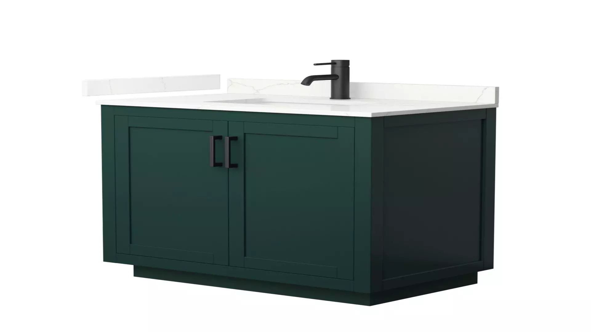 Miranda 36 Inch Single Bathroom Vanity in Green, Giotto Quartz Countertop, Undermount Square Sink (1-Hole), Matte Black Trim material