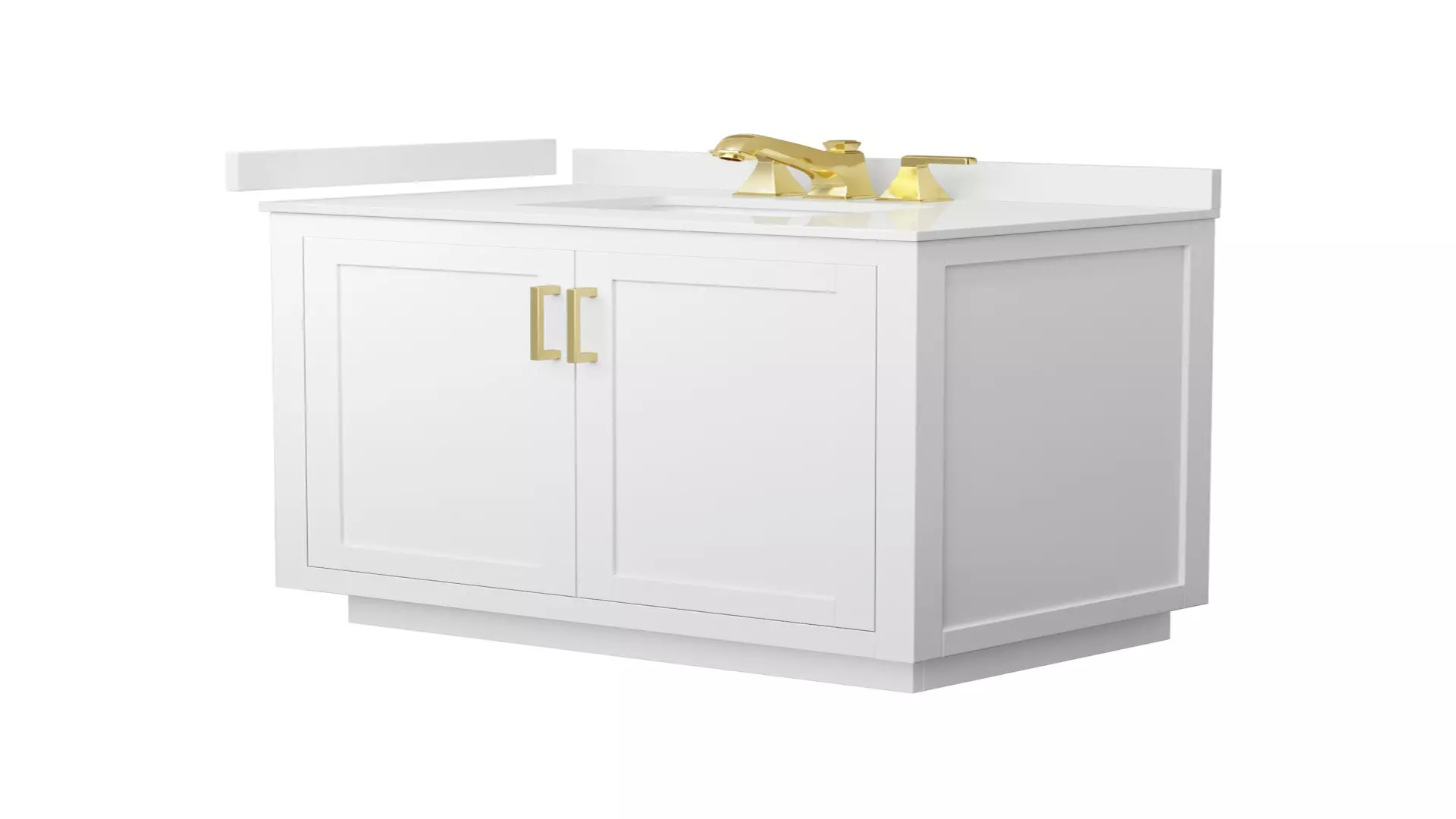 Miranda 36 Inch Single Bathroom Vanity in White, White Quartz Countertop, Undermount Square Sink (3-Hole), Brushed Gold Trim material