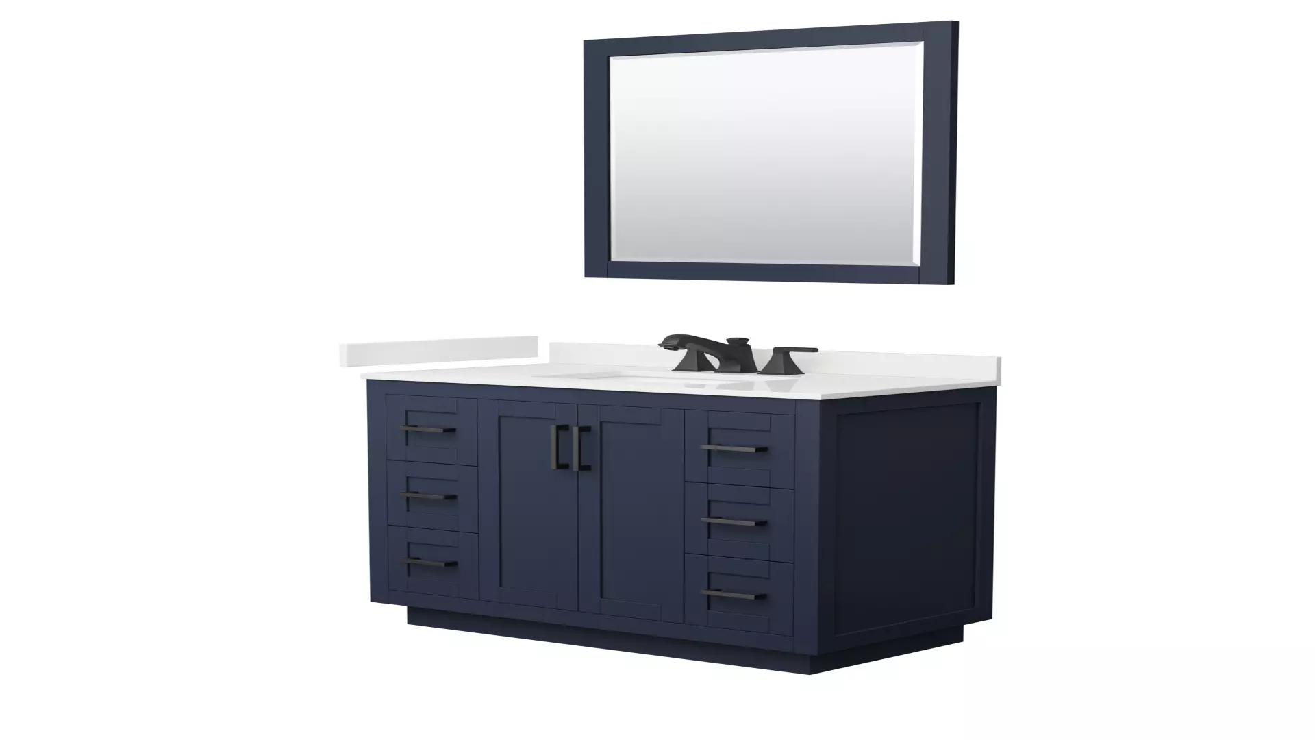 Miranda 42 Inch Single Bathroom Vanity in Dark Blue, White Quartz Countertop, Undermount Square Sink (3-Hole), Matte Black Trim, 34 Inch Mirror material