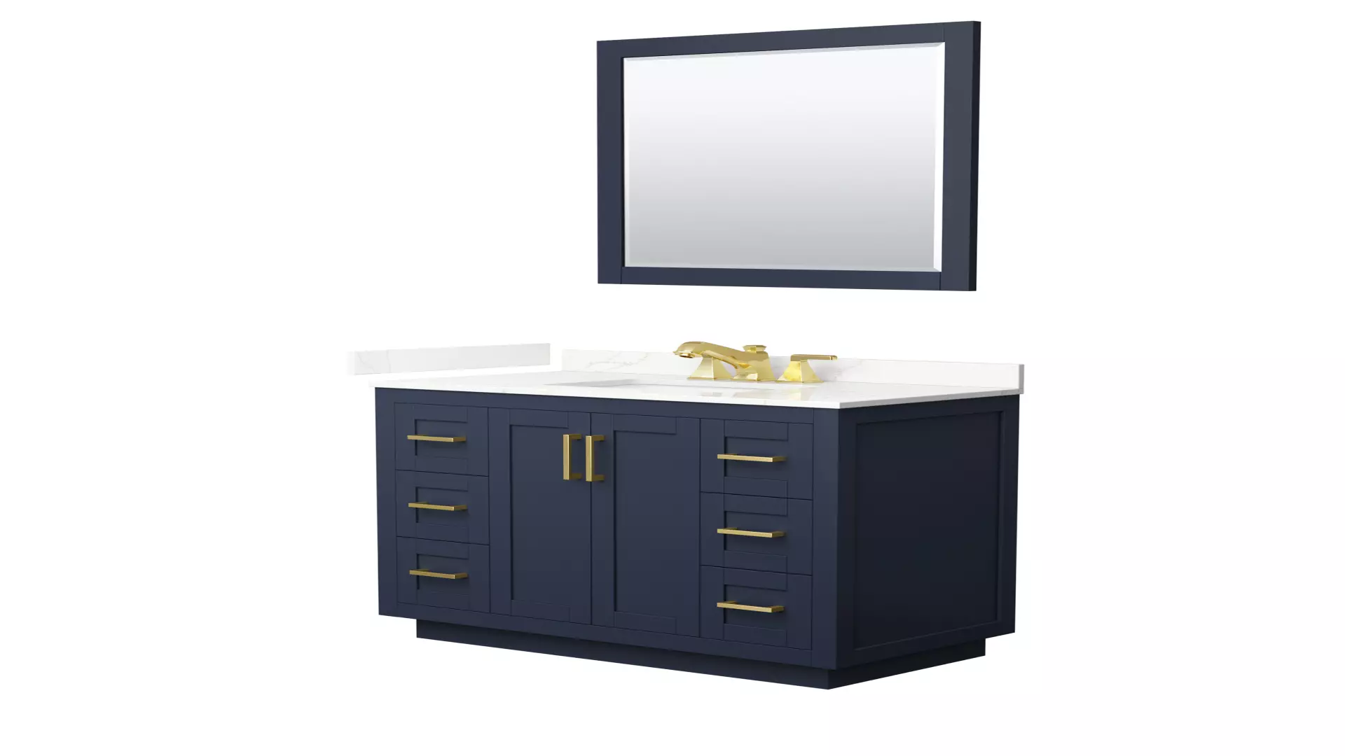 Miranda 42 Inch Single Bathroom Vanity in Dark Blue, Giotto Quartz Countertop, Undermount Square Sink (3-Hole), Brushed Gold Trim, 34 Inch Mirror material