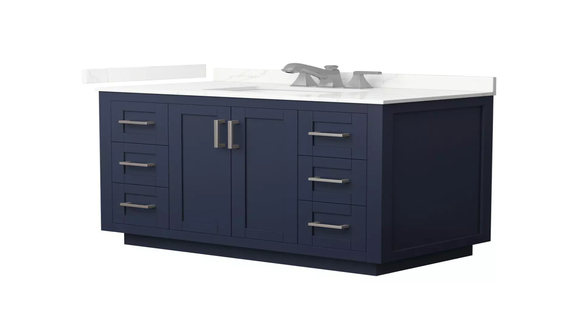 Miranda 42 Inch Single Bathroom Vanity in Dark Blue, Giotto Quartz Countertop, Undermount Square Sink (3-Hole), Brushed Nickel Trim material