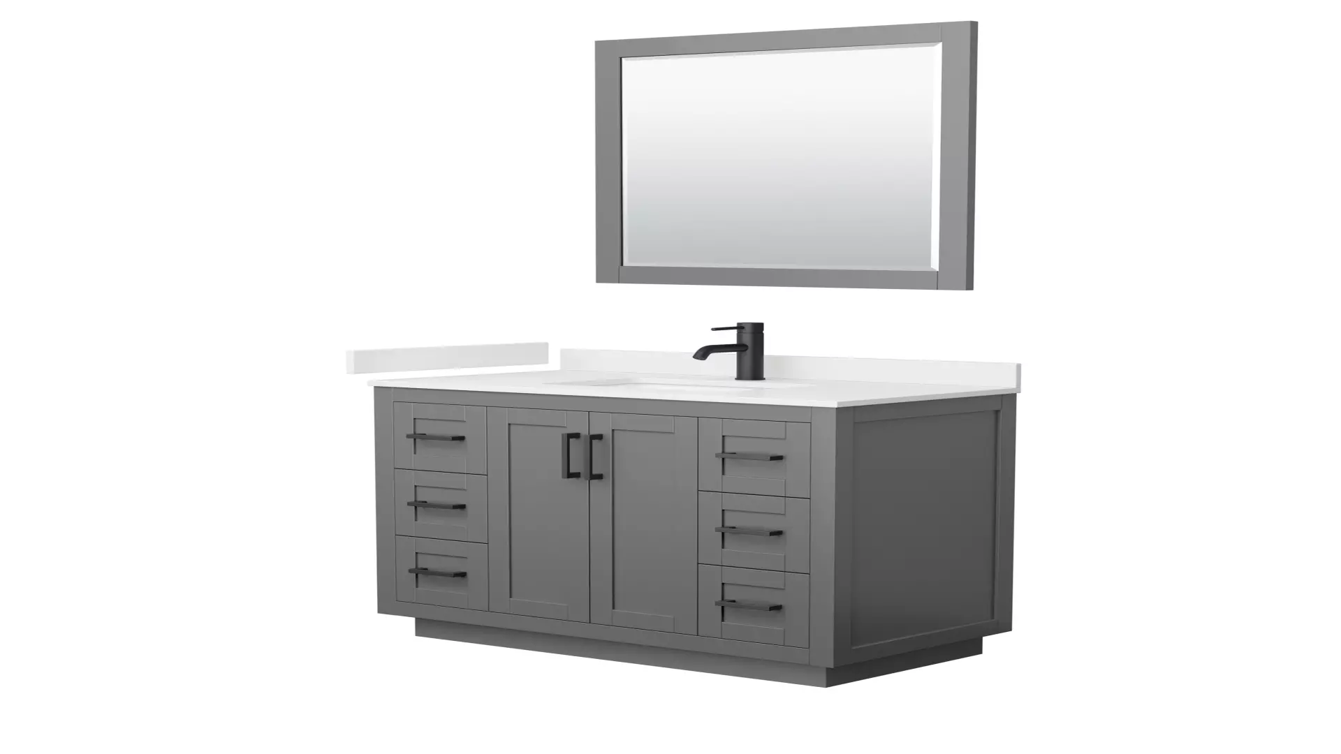 Miranda 42 Inch Single Bathroom Vanity in Dark Gray, White Quartz Countertop, Undermount Square Sink (1-Hole), Matte Black Trim, 34 Inch Mirror material