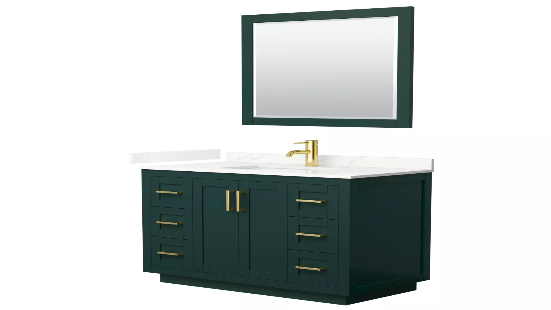 Miranda 42 Inch Single Bathroom Vanity in Green, Giotto Quartz Countertop, Undermount Square Sink (1-Hole), Brushed Gold Trim, 34 Inch Mirror material