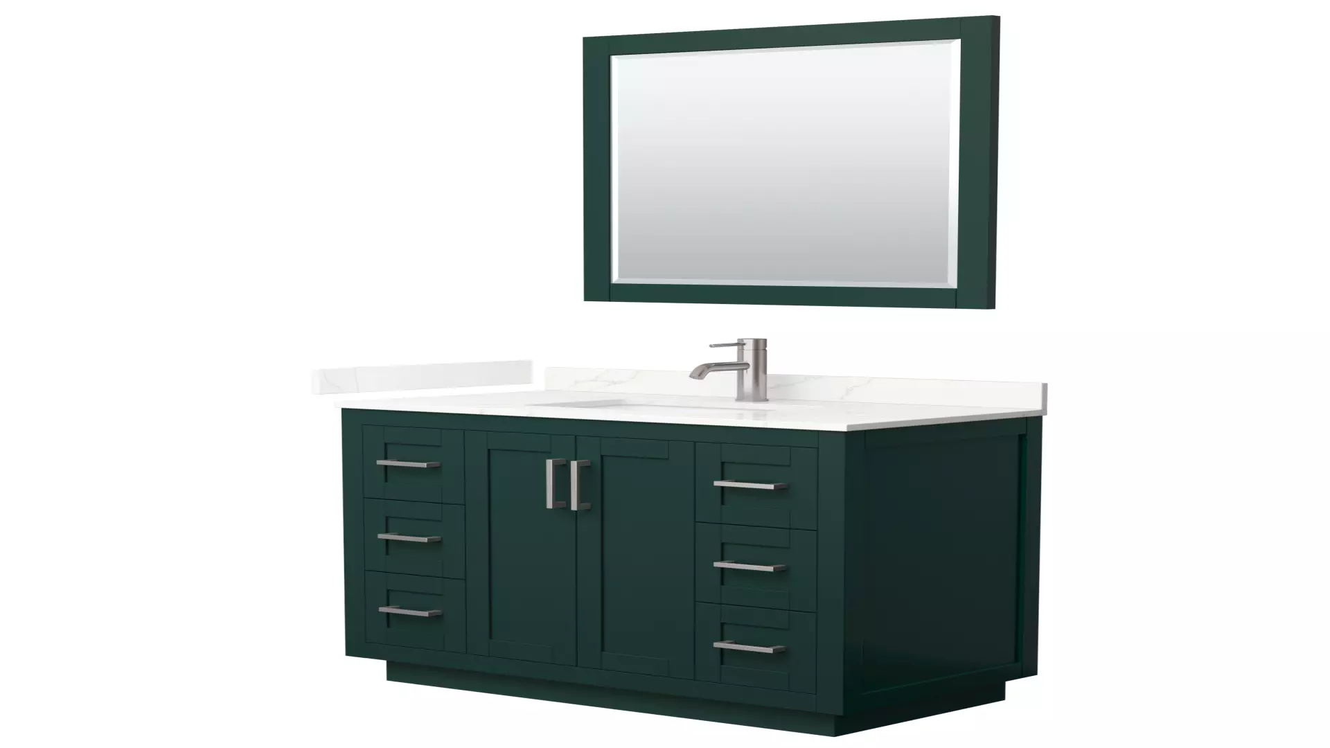 Miranda 42 Inch Single Bathroom Vanity in Green, Giotto Quartz Countertop, Undermount Square Sink (1-Hole), Brushed Nickel Trim, 34 Inch Mirror material
