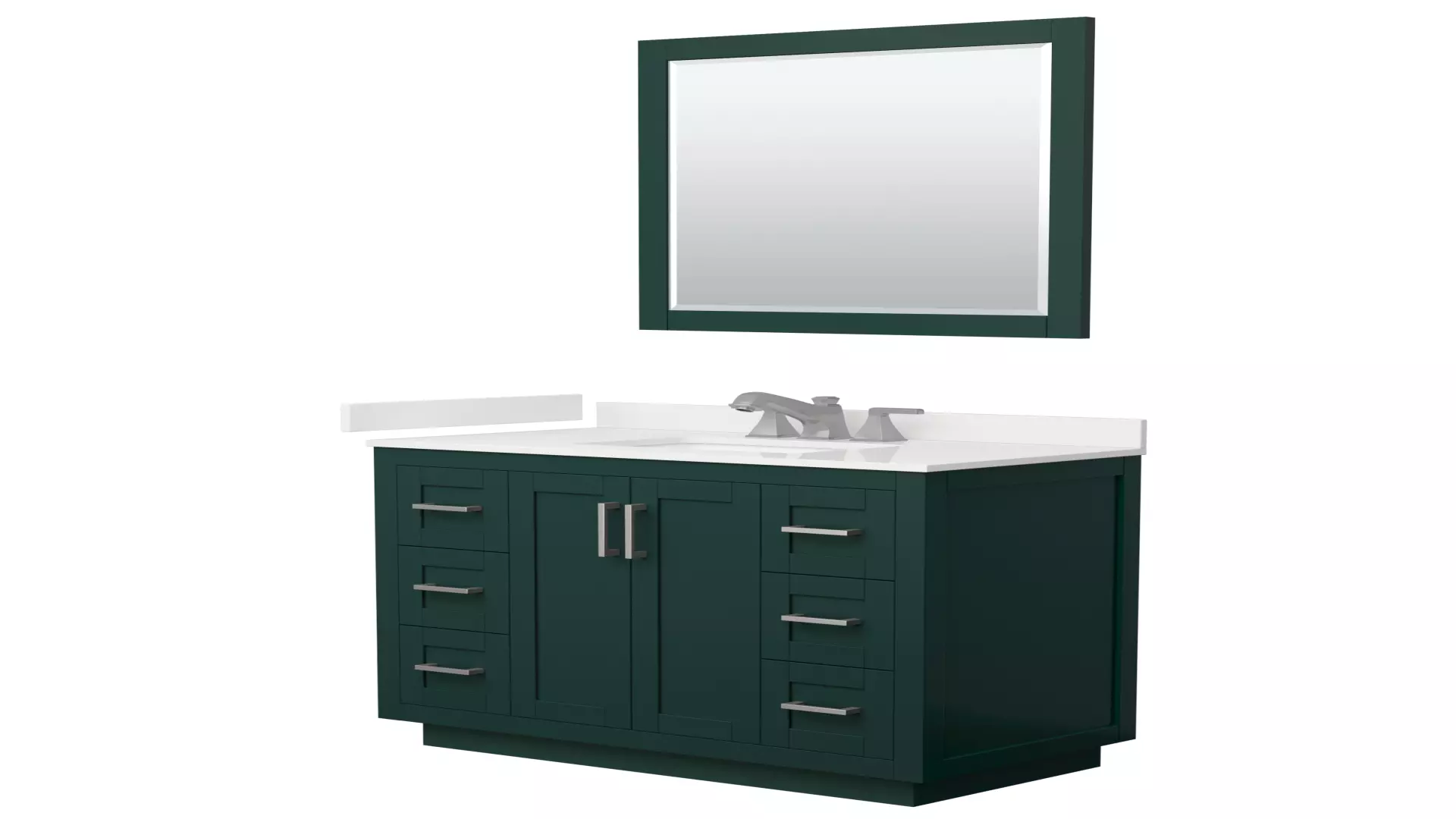 Miranda 42 Inch Single Bathroom Vanity in Green, White Quartz Countertop, Undermount Square Sink (3-Hole), Brushed Nickel Trim, 34 Inch Mirror material