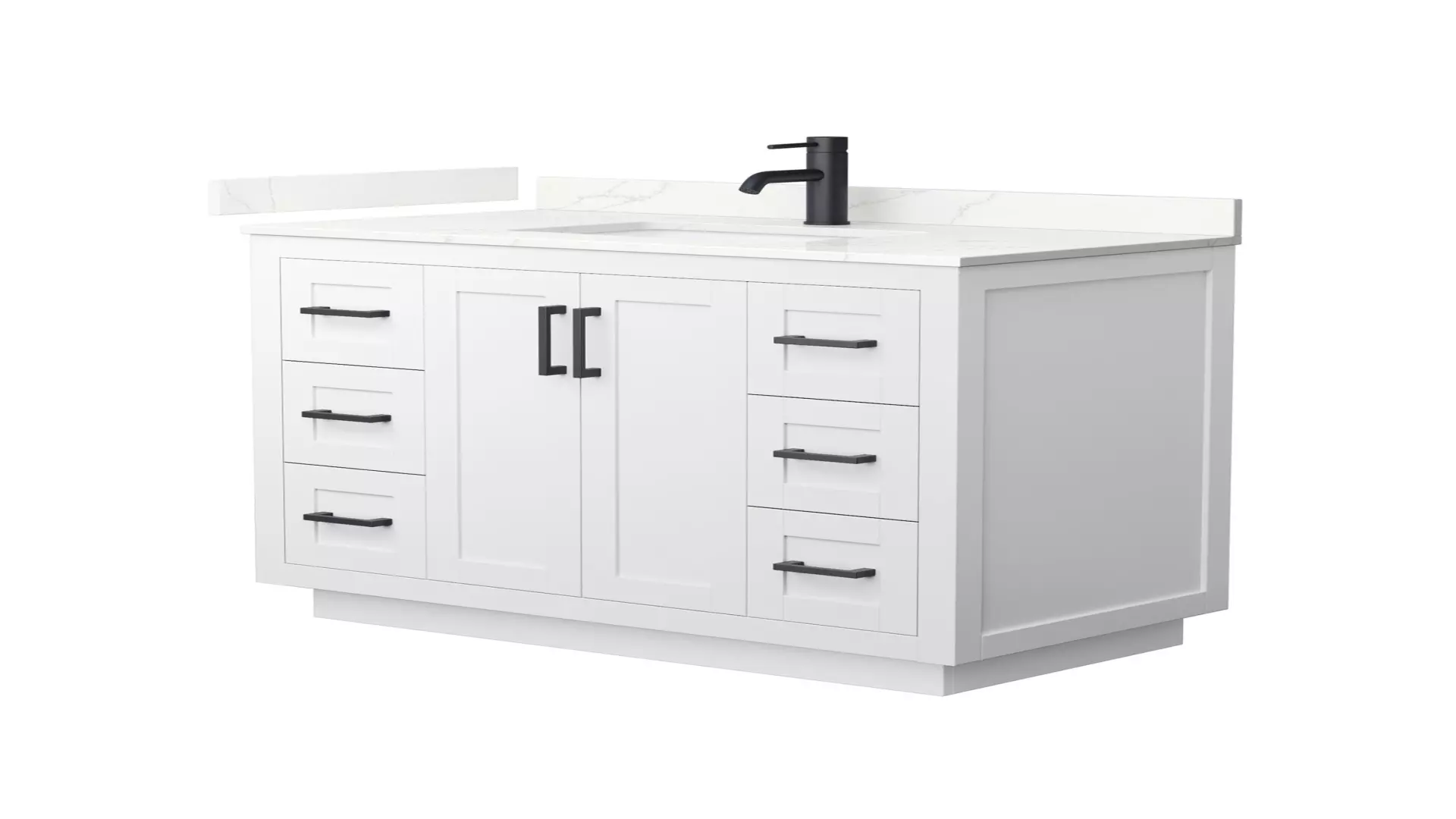 Miranda 42 Inch Single Bathroom Vanity in White, Giotto Quartz Countertop, Undermount Square Sink (1-Hole), Matte Black Trim material
