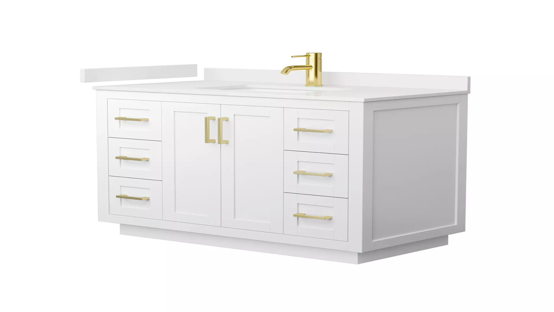Miranda 42 Inch Single Bathroom Vanity in White, White Quartz Countertop, Undermount Square Sink (1-Hole), Brushed Gold Trim material