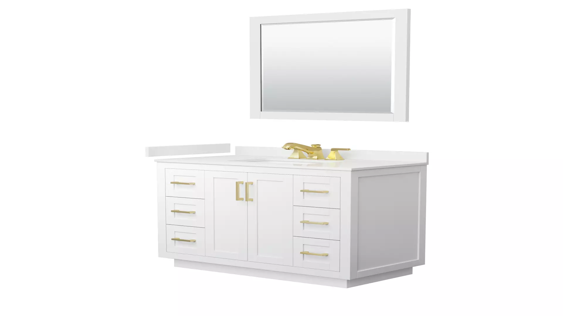 Miranda 42 Inch Single Bathroom Vanity in White, White Quartz Countertop, Undermount Square Sink (3-Hole), Brushed Gold Trim, 34 Inch Mirror material