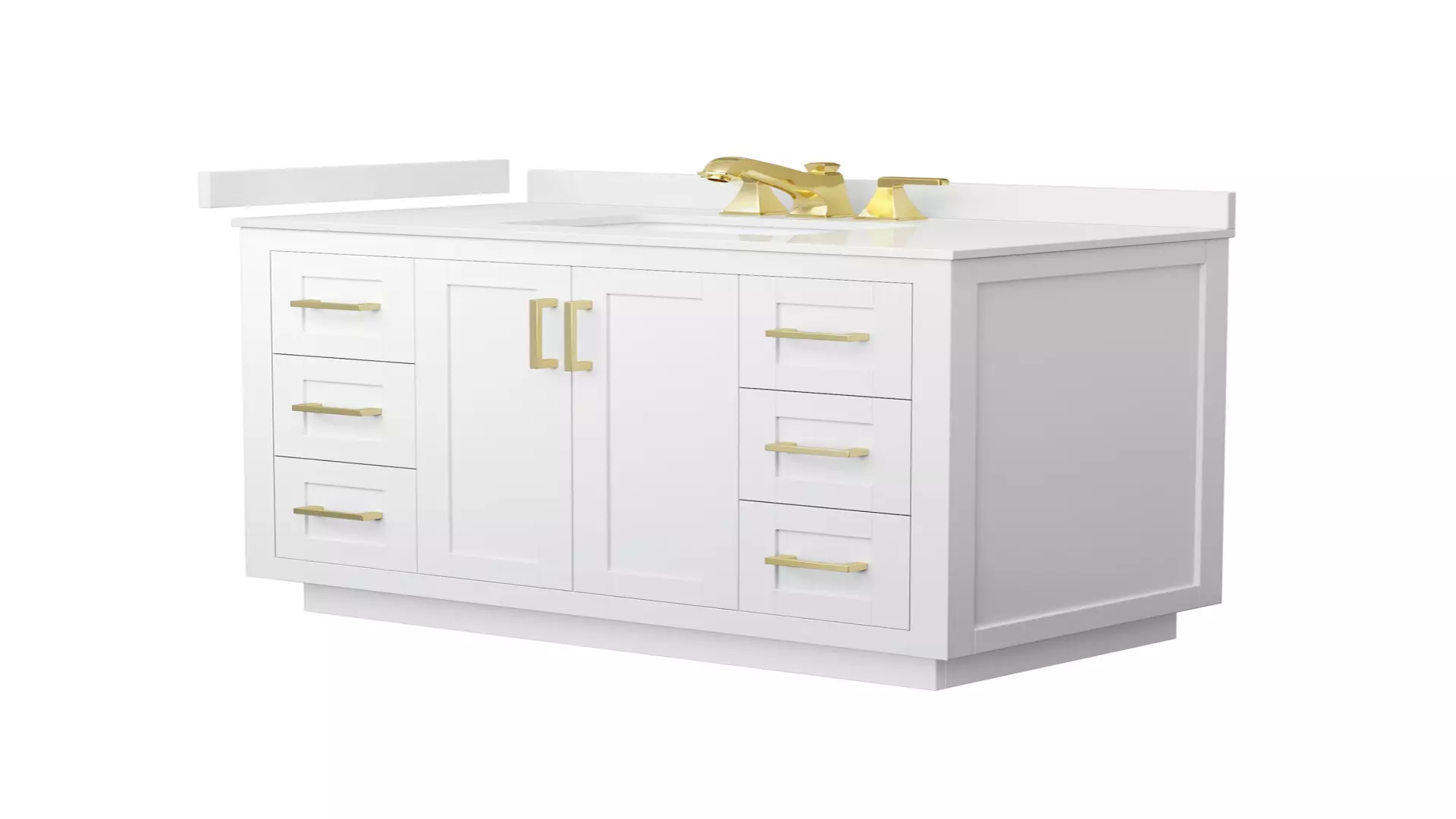 Miranda 42 Inch Single Bathroom Vanity in White, White Quartz Countertop, Undermount Square Sink (3-Hole), Brushed Gold Trim material