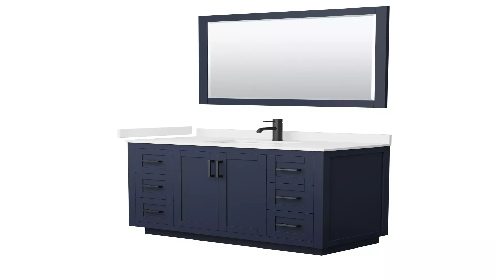 Miranda 48 Inch Single Bathroom Vanity in Dark Blue, White Quartz Countertop, Undermount Square Sink (1-Hole), Matte Black Trim, 46 Inch Mirror material