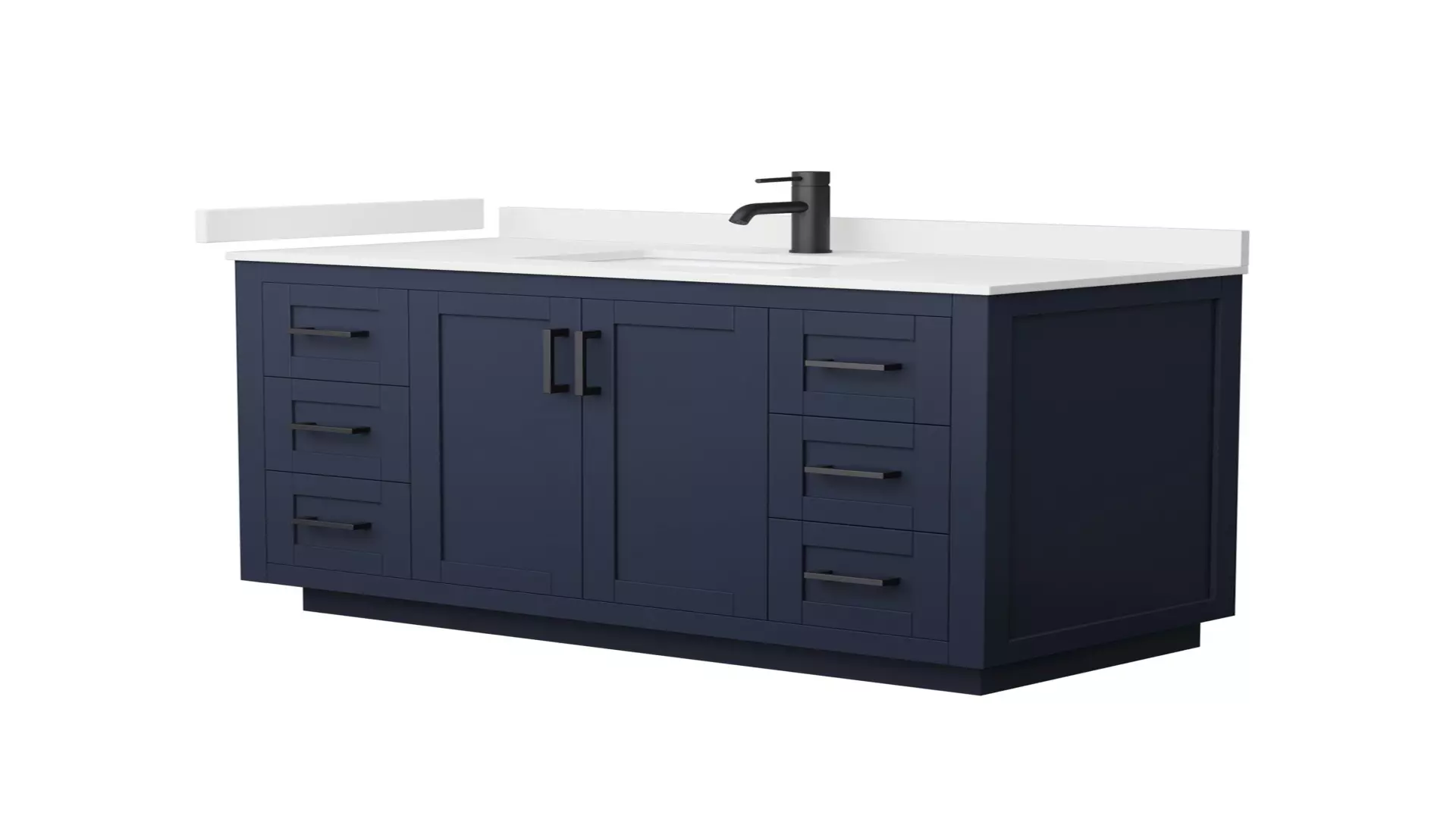 Miranda 48 Inch Single Bathroom Vanity in Dark Blue, White Quartz Countertop, Undermount Square Sink (1-Hole), Matte Black Trim material