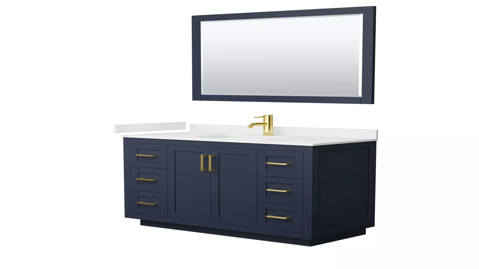 Miranda 48 Inch Single Bathroom Vanity in Dark Blue, White Quartz Countertop, Undermount Square Sink (1-Hole), Brushed Gold Trim, 46 Inch Mirror material