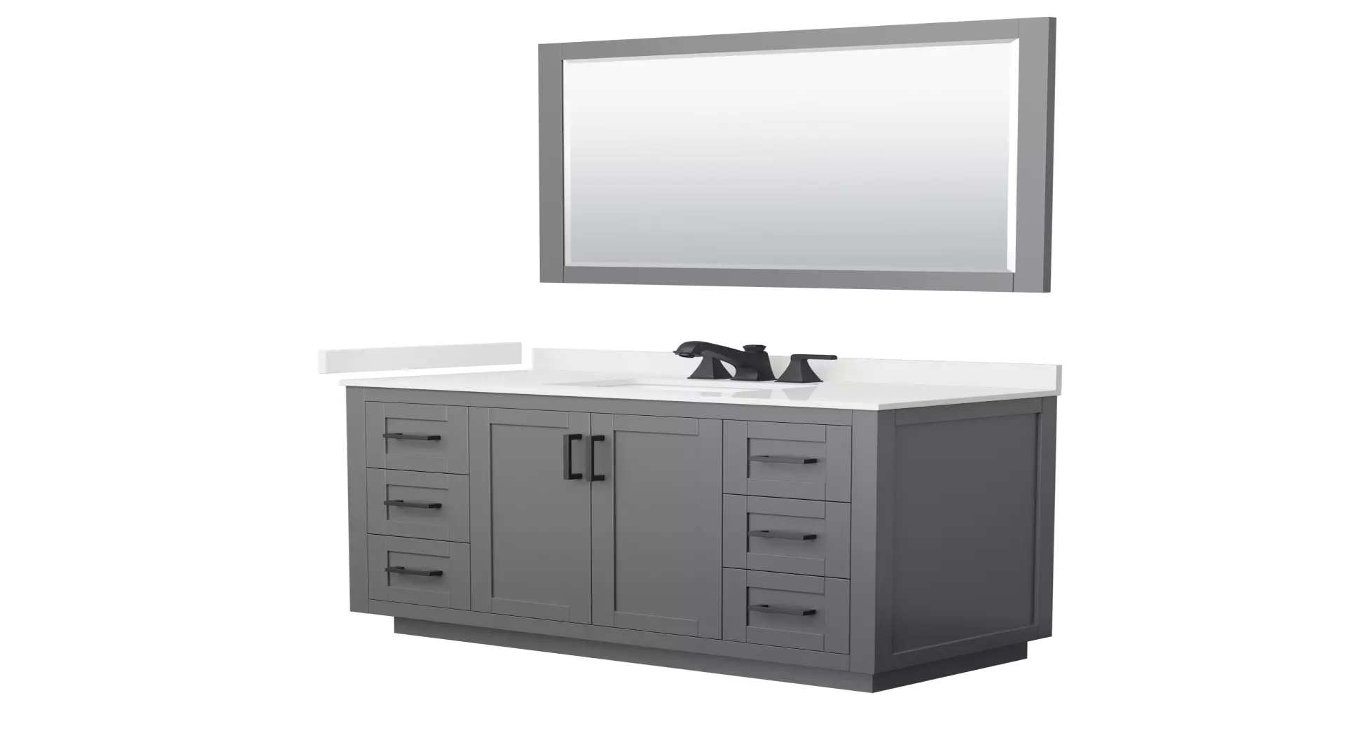 Miranda 48 Inch Single Bathroom Vanity in Dark Gray, White Quartz Countertop, Undermount Square Sink (3-Hole), Matte Black Trim, 46 Inch Mirror material