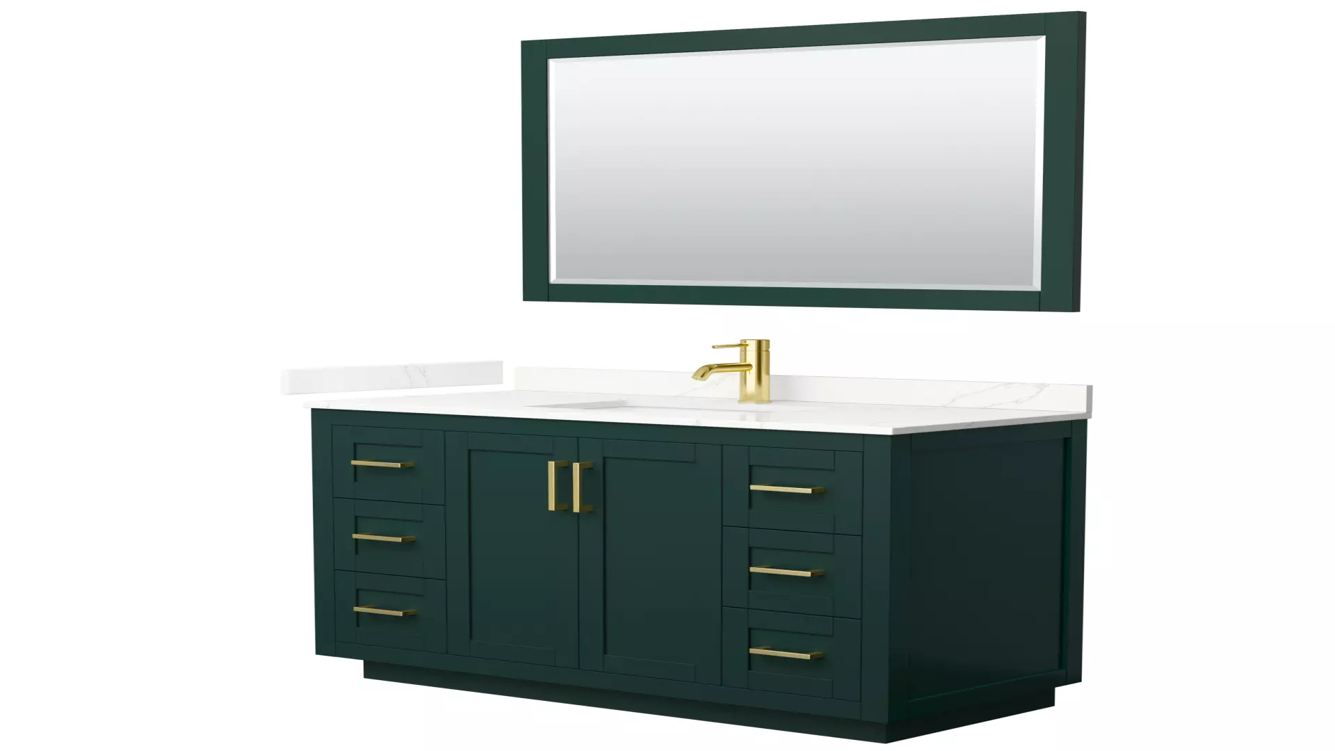 Miranda 48 Inch Single Bathroom Vanity in Green, Giotto Quartz Countertop, Undermount Square Sink (1-Hole), Brushed Gold Trim, 46 Inch Mirror material