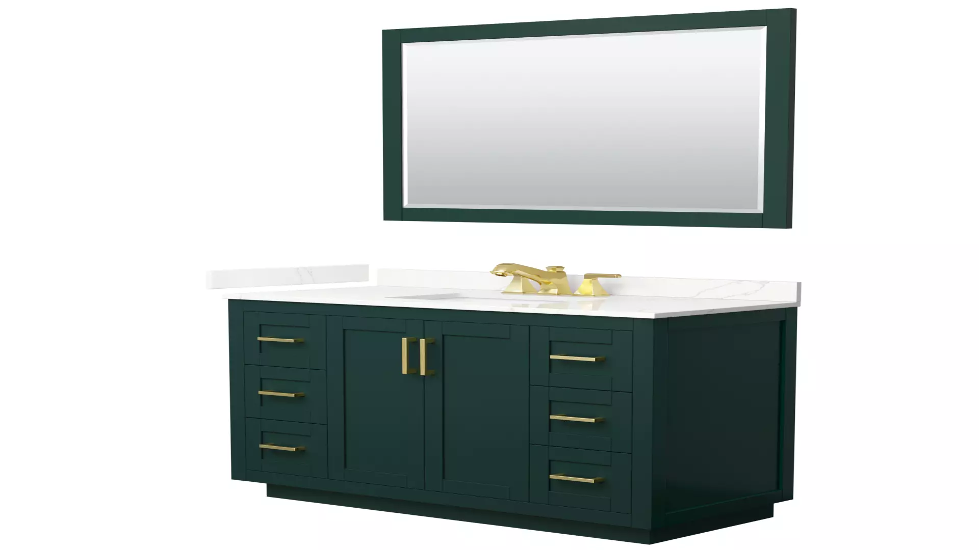 Miranda 48 Inch Single Bathroom Vanity in Green, Giotto Quartz Countertop, Undermount Square Sink (3-Hole), Brushed Gold Trim, 46 Inch Mirror material