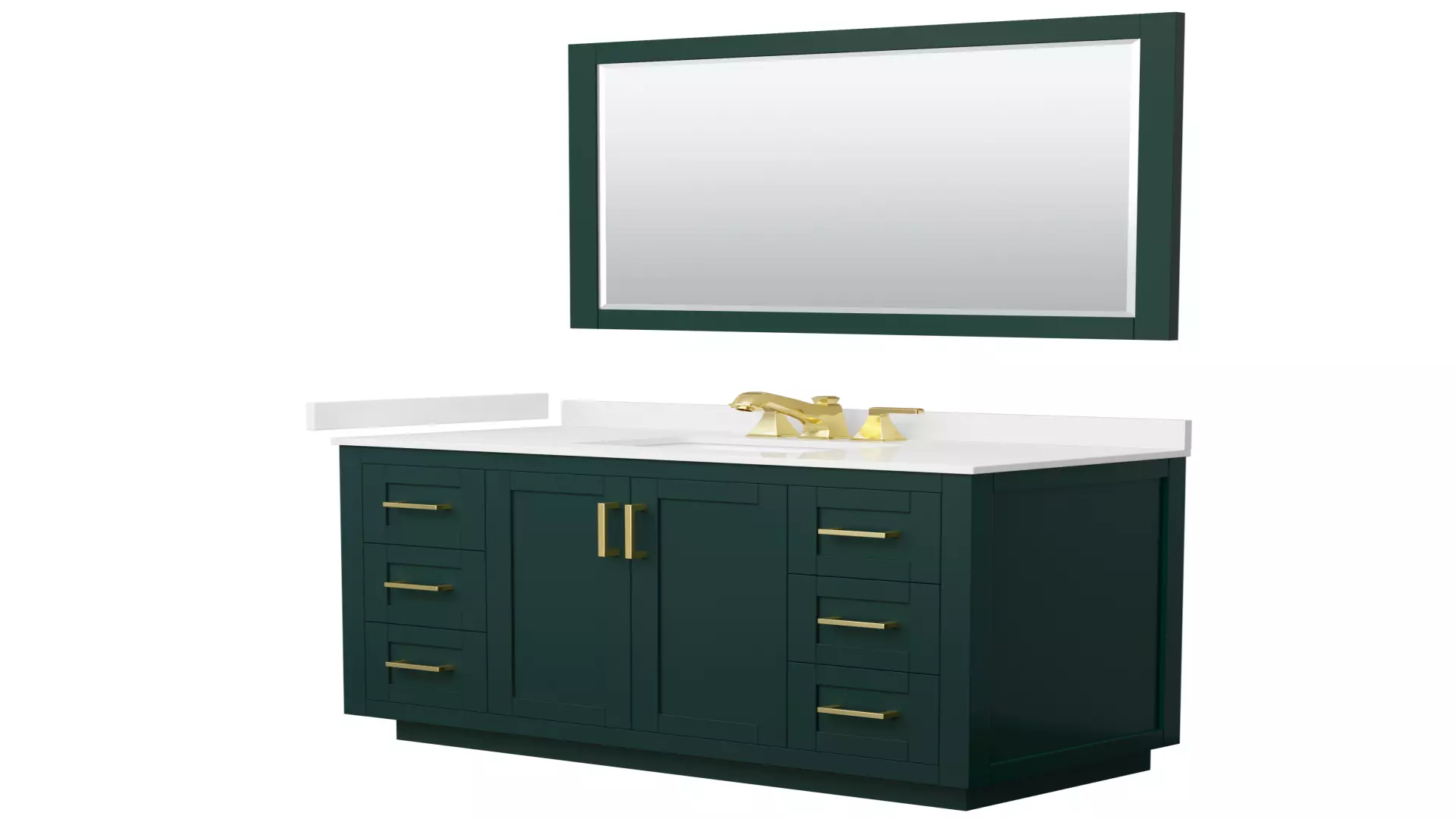 Miranda 48 Inch Single Bathroom Vanity in Green, White Quartz Countertop, Undermount Square Sink (3-Hole), Brushed Gold Trim, 46 Inch Mirror material